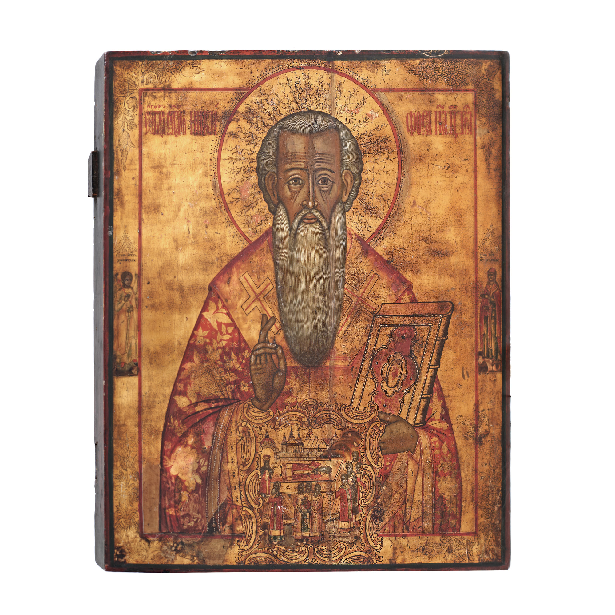 Icoană pe lemn, "Sfântul Ierarh Nichifor, Patriarhul Constantinopolului", școală rusească, începutul sec. XIX, piesă rară, de colecție