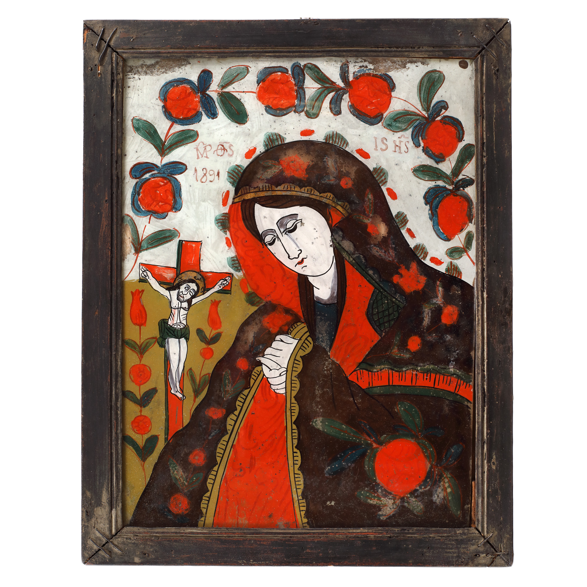 Icoană pe glajă, ”Maica Domnului Îndurerată”, atelier din Gherla, 1891