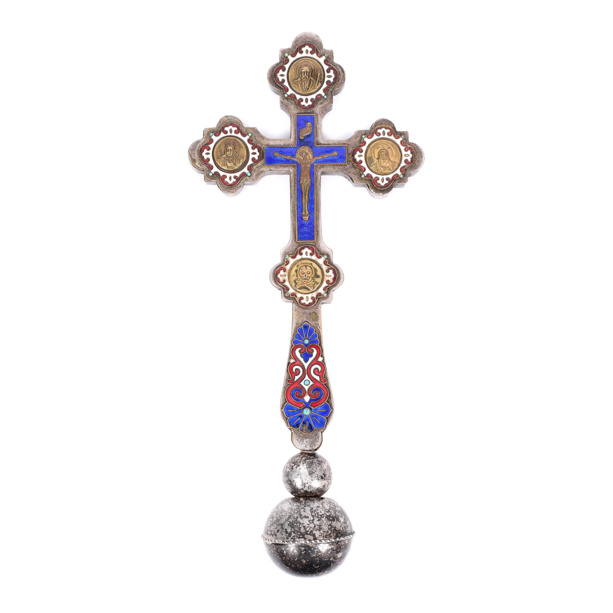 Hand cross, silver-plated metal and enamel, Romanian workshop, 1968, given by Patriarch Justinian
