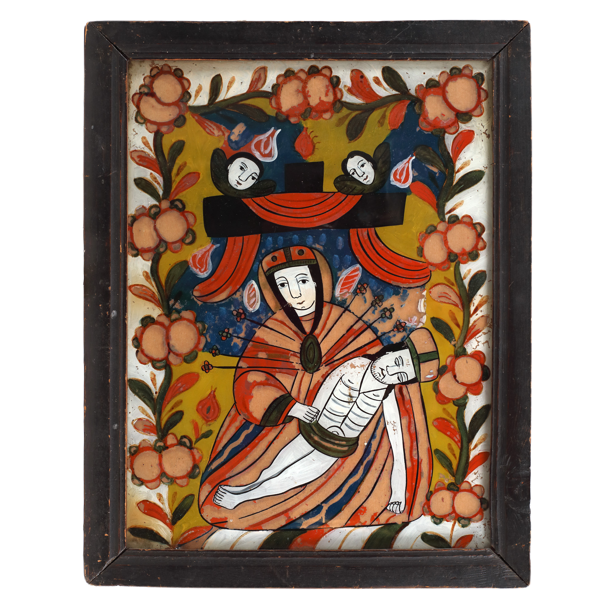 Icon on glass, "The Descent from the Cross", Gherla workshop, late 19th century, from the collection of art historian Mircea Deac