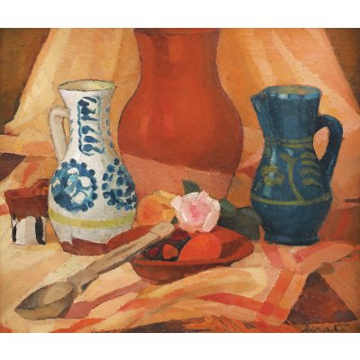 Natură statică cu ulcele şi trandafiri