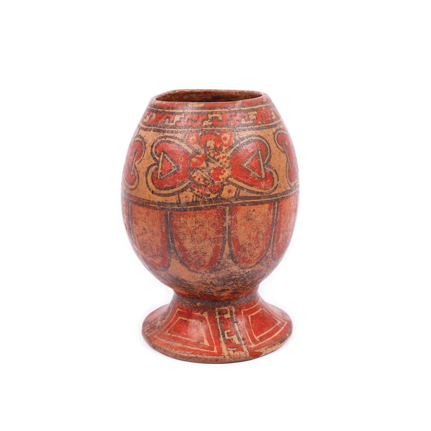 Big painted ceramic chalice, intended for sacrificial rituals, decorated with traditional geometric motifs, the Inca civilisation, the end of the 15th century