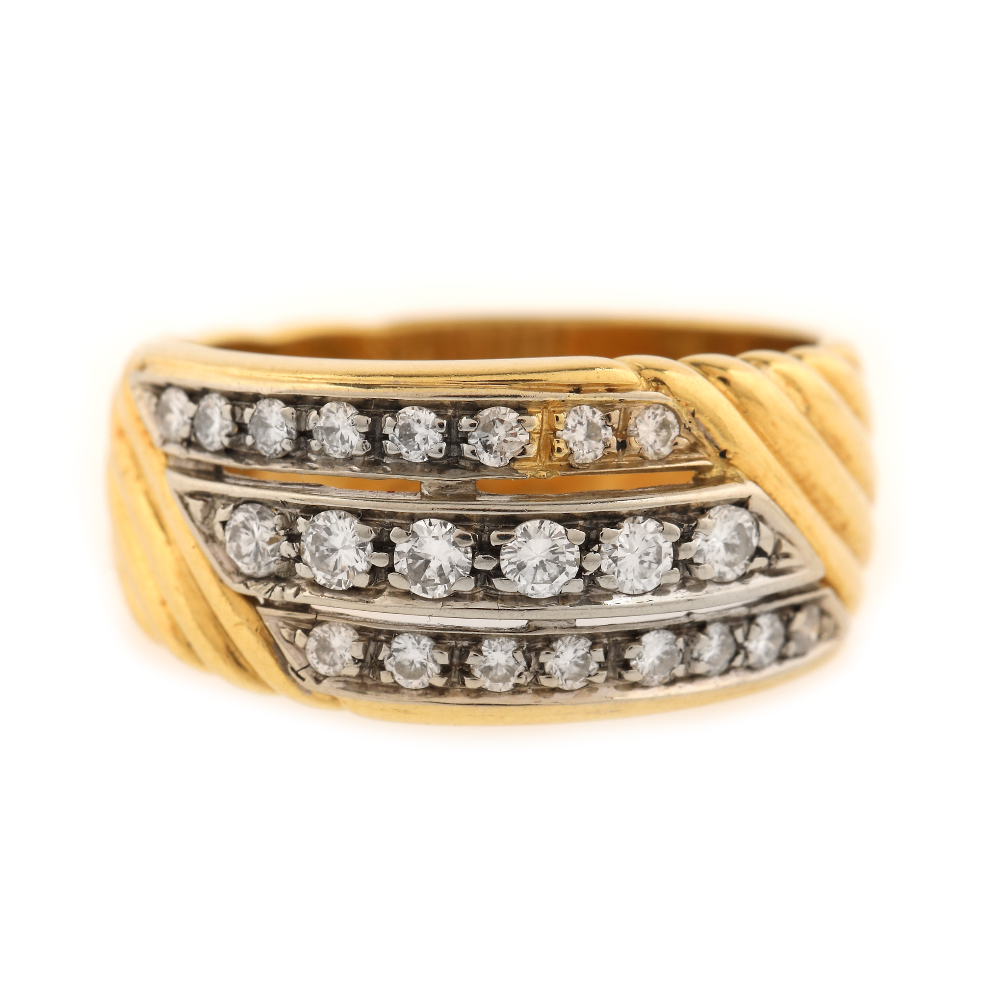 Two colour gold ring, paved with diamonds