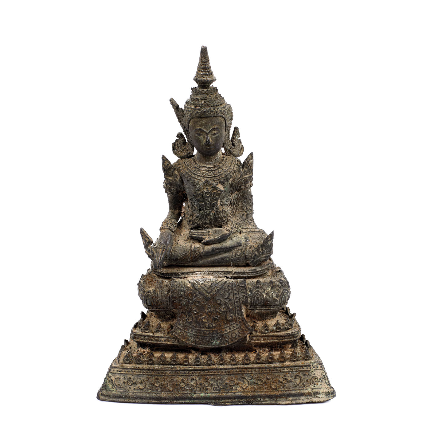 Bronze statuette illustrating Ratnasambhava, god of equality, one of the 5 Buddhas of Tantric Buddhism, Thailand, the 17th-18th century
