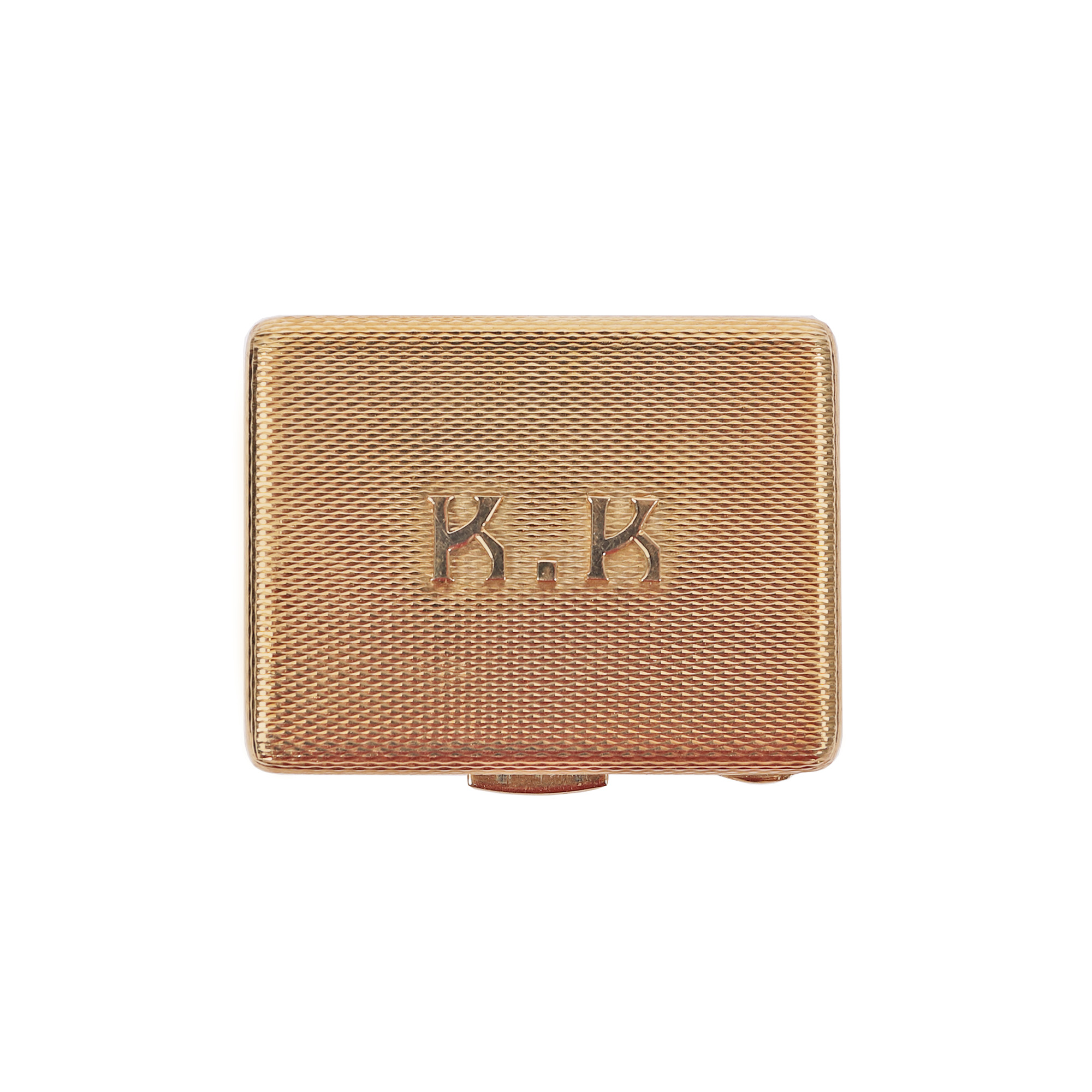 Pill-box, gold case, decorated with monogram 
