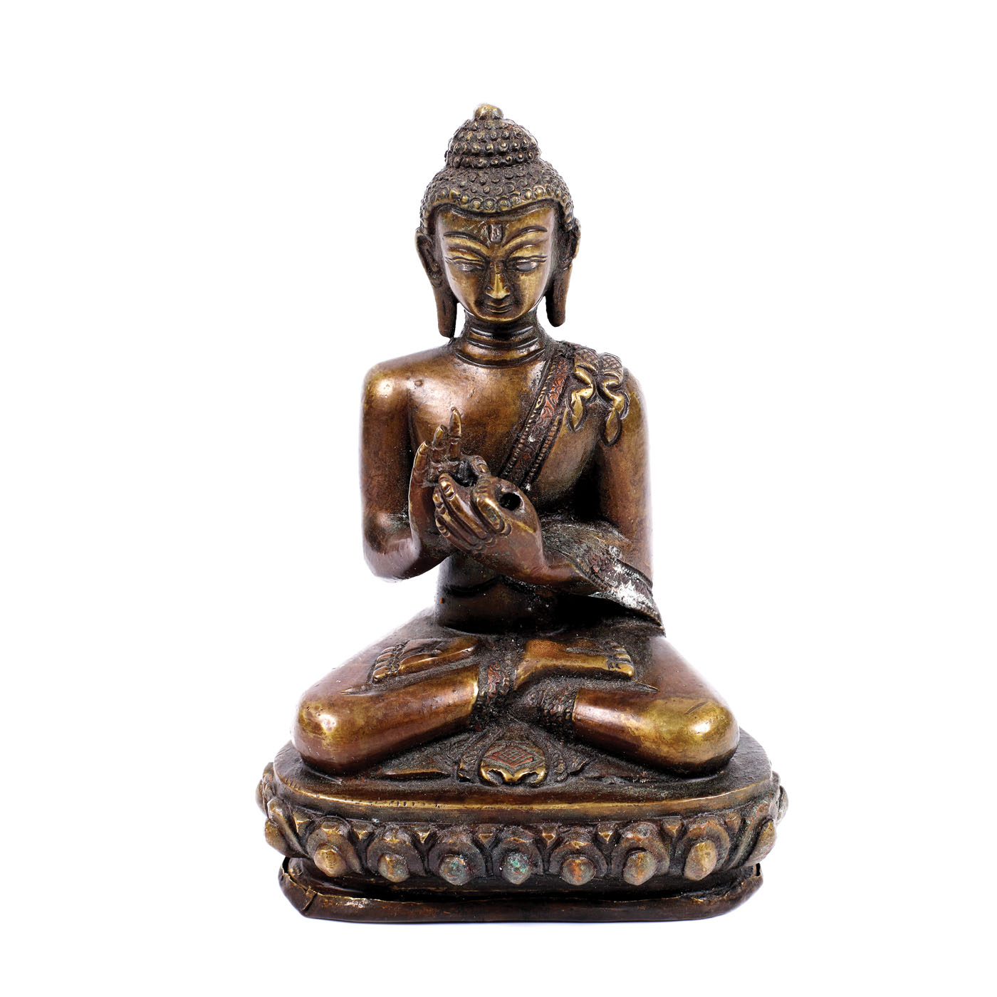 Bronze statuette illustrating Buddha Vairochana, "The First Buddha", probably India, the 18th century