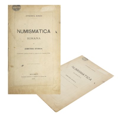 ”Numismatica Romana”, de Dimitrie Sturza, București, 1878, provine din biblioteca lui Theodor Radivon, bijutier, furnizor al Curții Regale