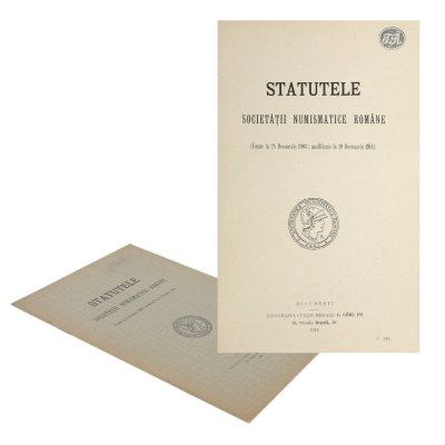 "Statutele Societății Numismatice Române, votate în 1903 și modificate în 1915" ("The Romanian Numismatic Society Statutes, Voted in 1903 and Amended in 1915",) Bucharest, 1915, extreme rarity