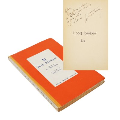”11 poeți bănățeni”, ediție îngrijită de Ion Stoia-Udrea, cu 11 portrete de Catul Bogdan, Timișoara, 1942, cu dedicația și semnătura olografă a autorului, provine din colecția scriitorului Vania Gherghinescu