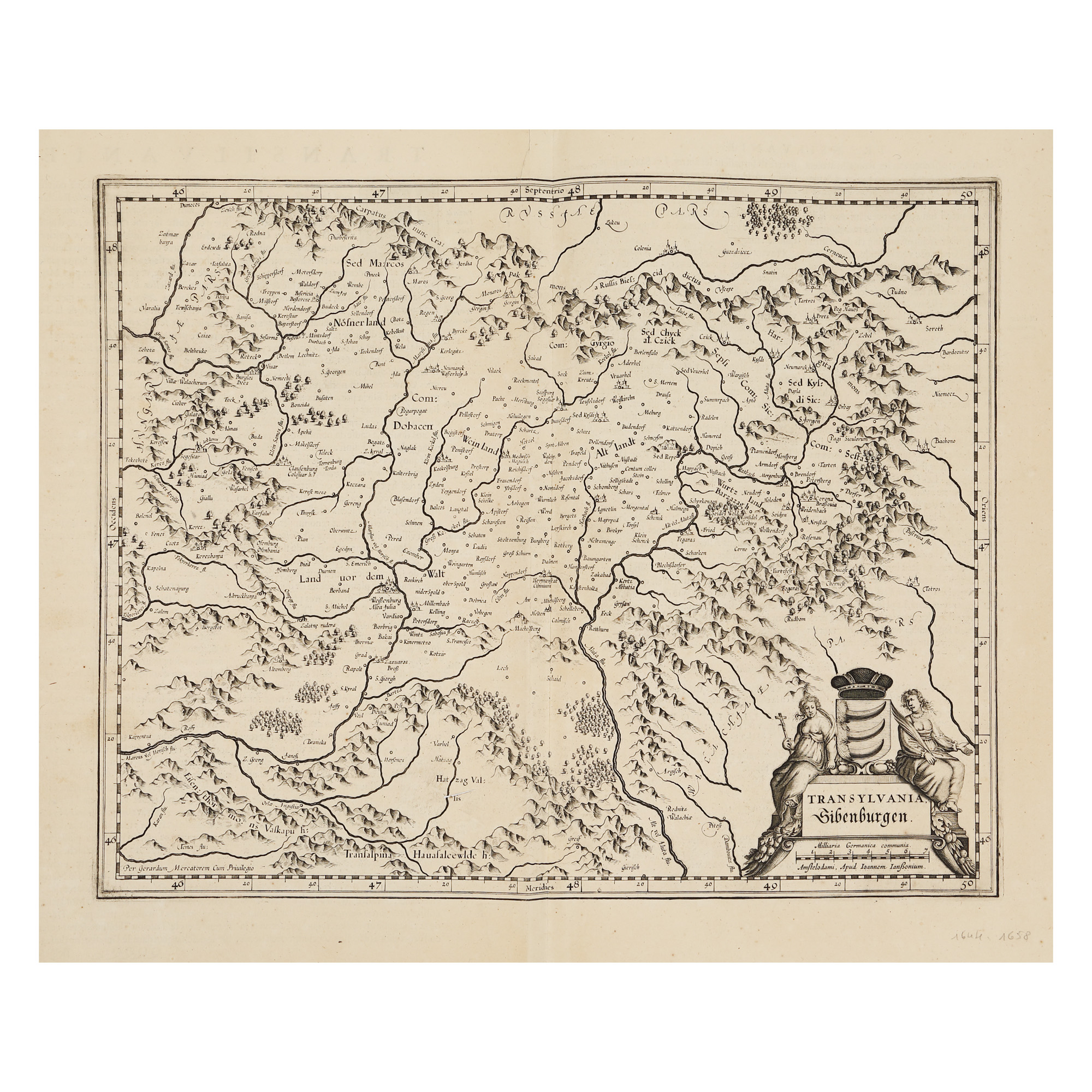 Map "Transilvania" ("Transylvania"), by Jan Janssonius, Amsterdam, 1644 