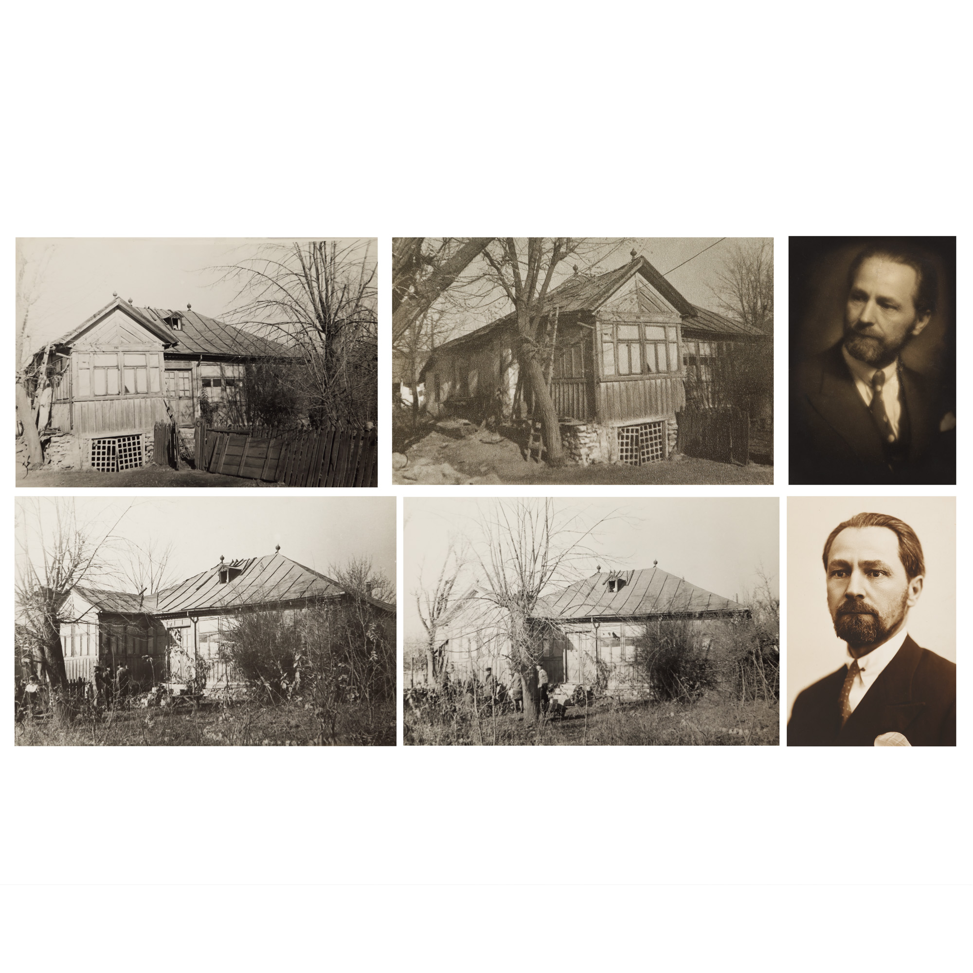 Lot format din șase fotografii, ilustrându-l pe scriitorul Vasile Voiculescu și casa părintească, cca. 1930