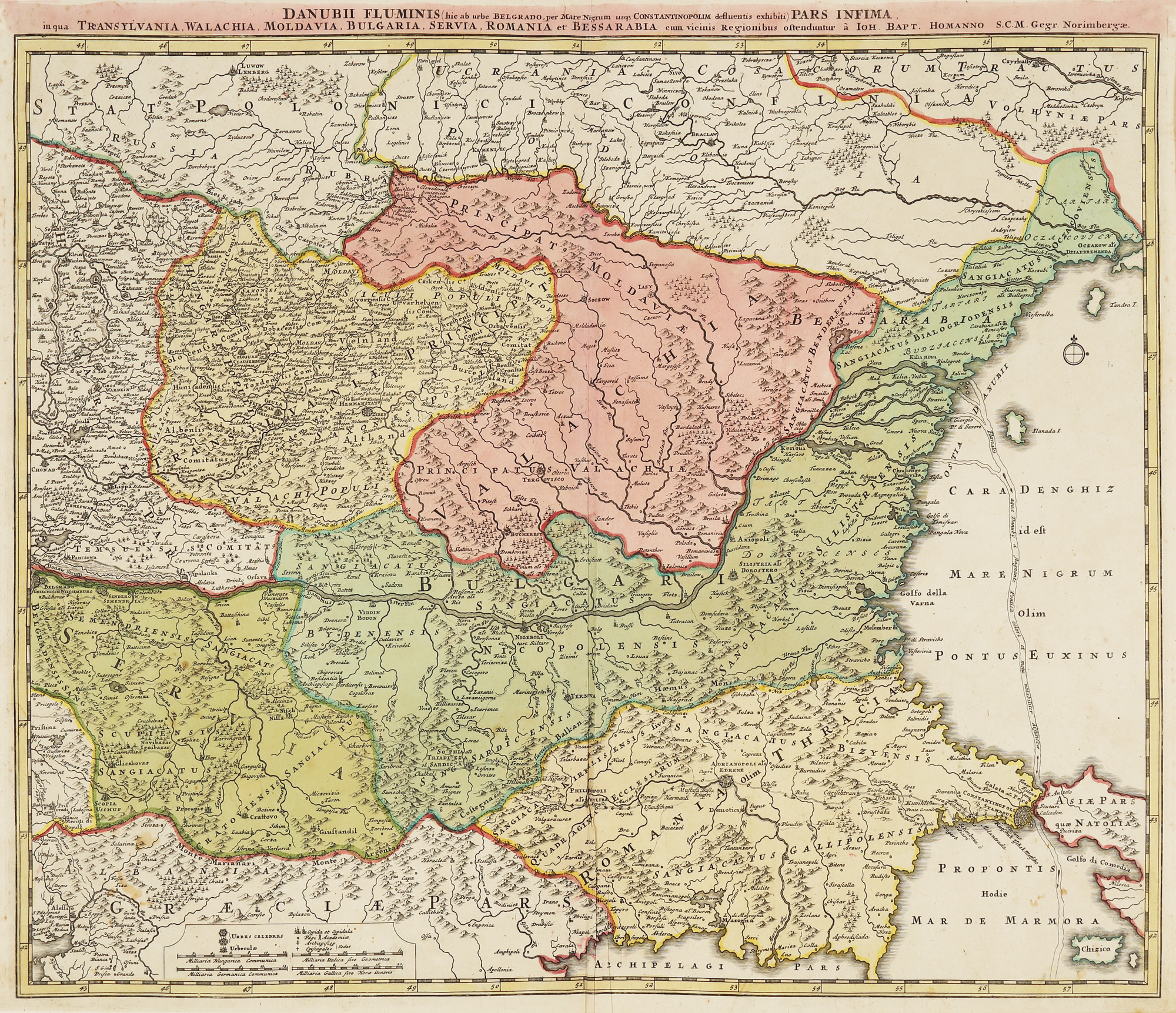 Map "Dunărea - cursul inferior" ("The Danube - lower course") by Johann Baptist Homann, Nuremberg, cca. 1720, collector's item