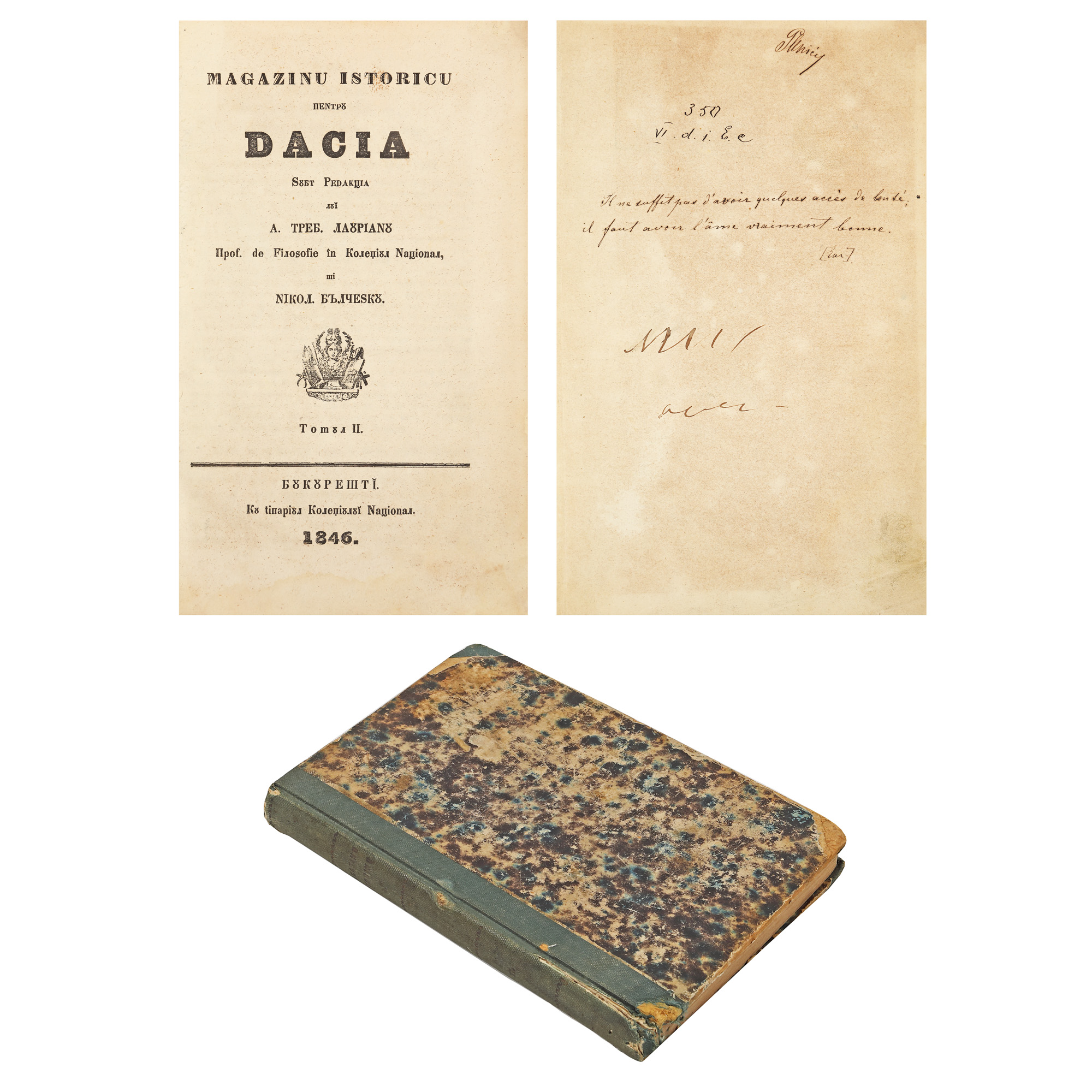 ”Magazin istoric pentru Dacia”, de Nicolae Bălcescu și August Treboniu Laurian, volumul al doilea, București, 1846