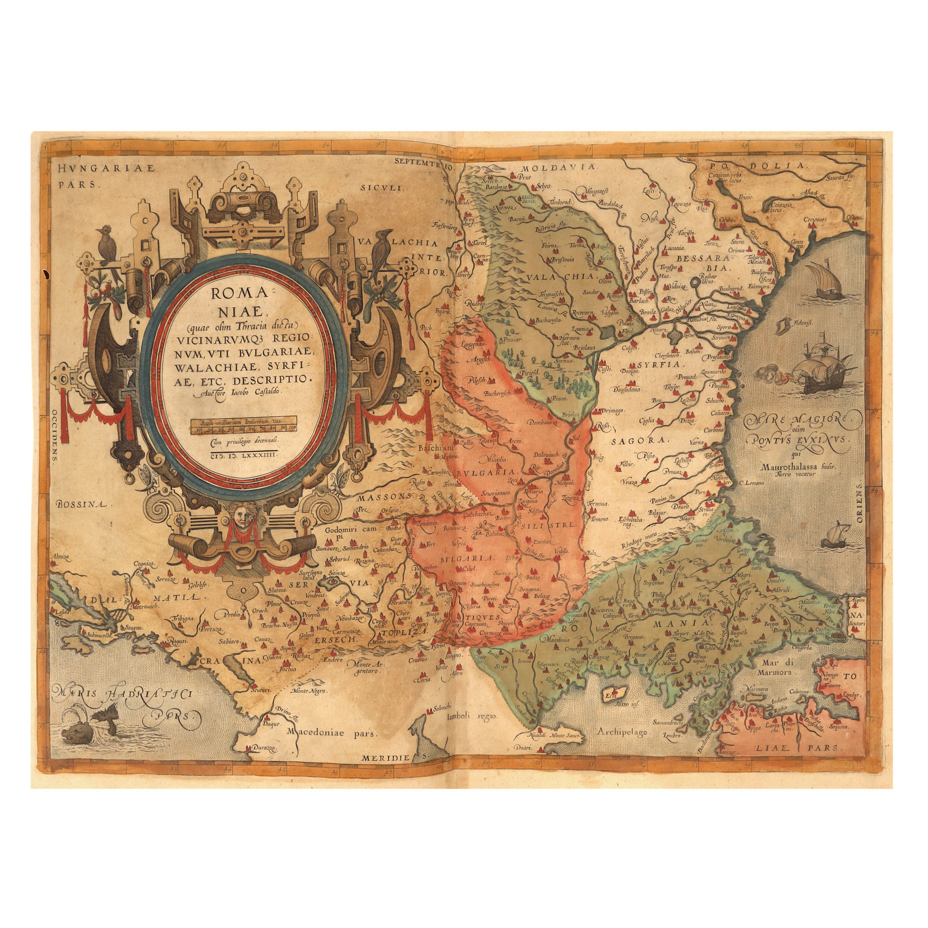 Hartă ”Imperiul Roman", de Iacobo Castaldo, tipărită de Abraham Ortelius, ediţia Orbis Terrarum, Antwerp, 1584