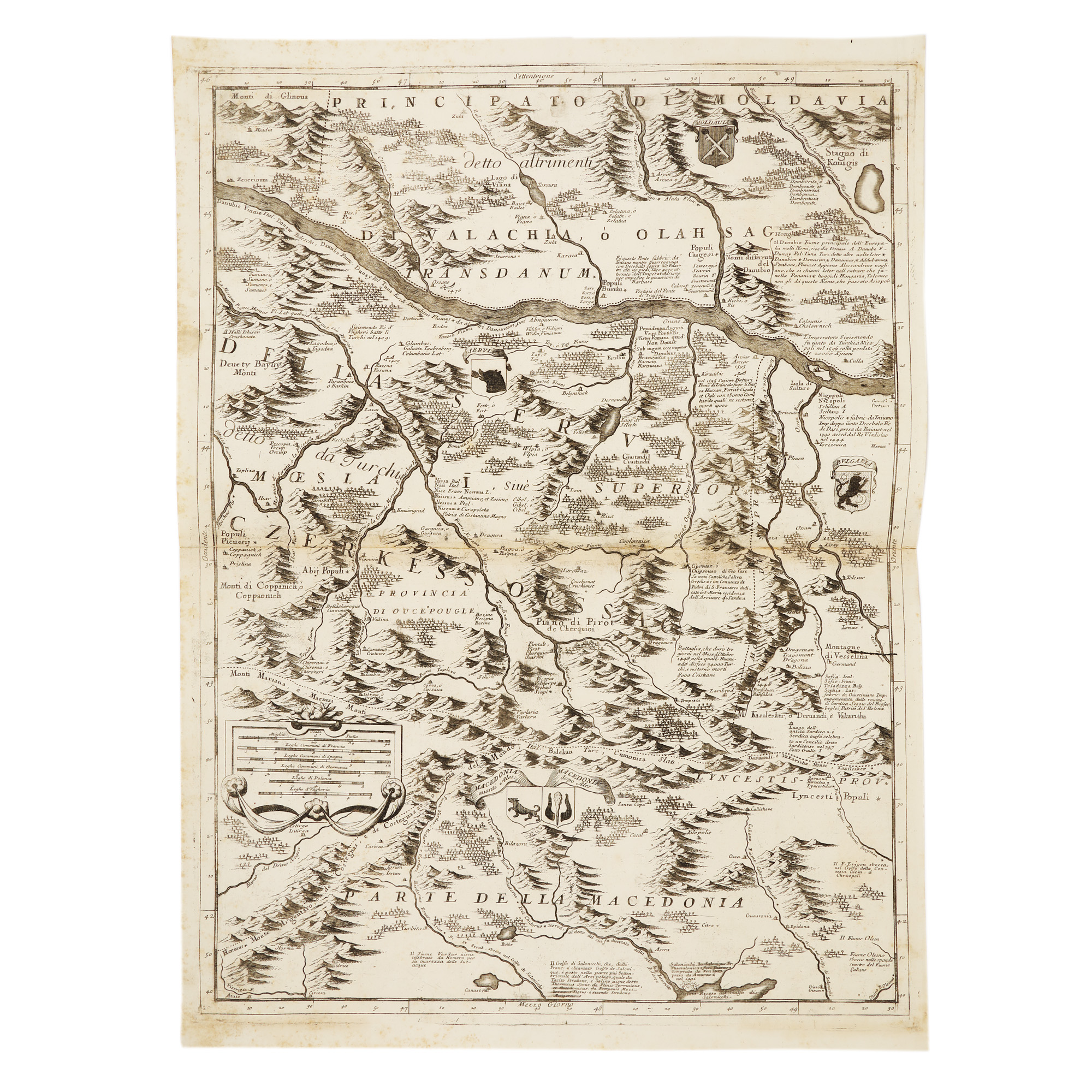 Map "Moldova, Serbia, Bulgaria și Macedonia" ("Moldova, Serbia, Bulgaria and Macedonia"), by Vincenzo Maria Coronelli, Venice, cca. 1690
