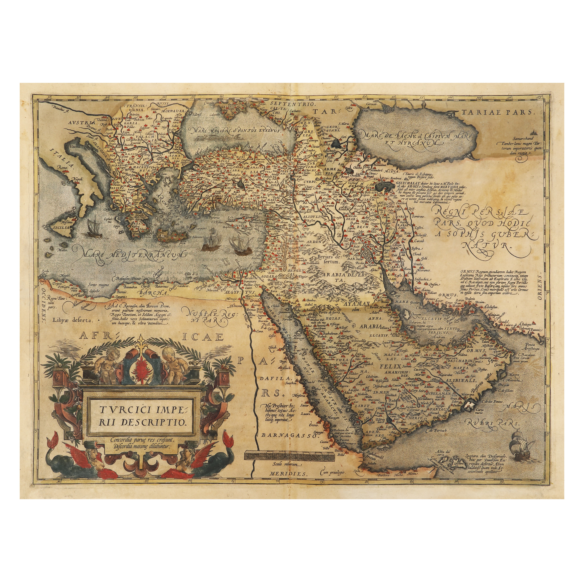 Hartă ”Imperiul Otoman", de Abraham Ortelius, ediţia Orbis Terrarum, Antwerp, 1595, piesă rară, de colecție