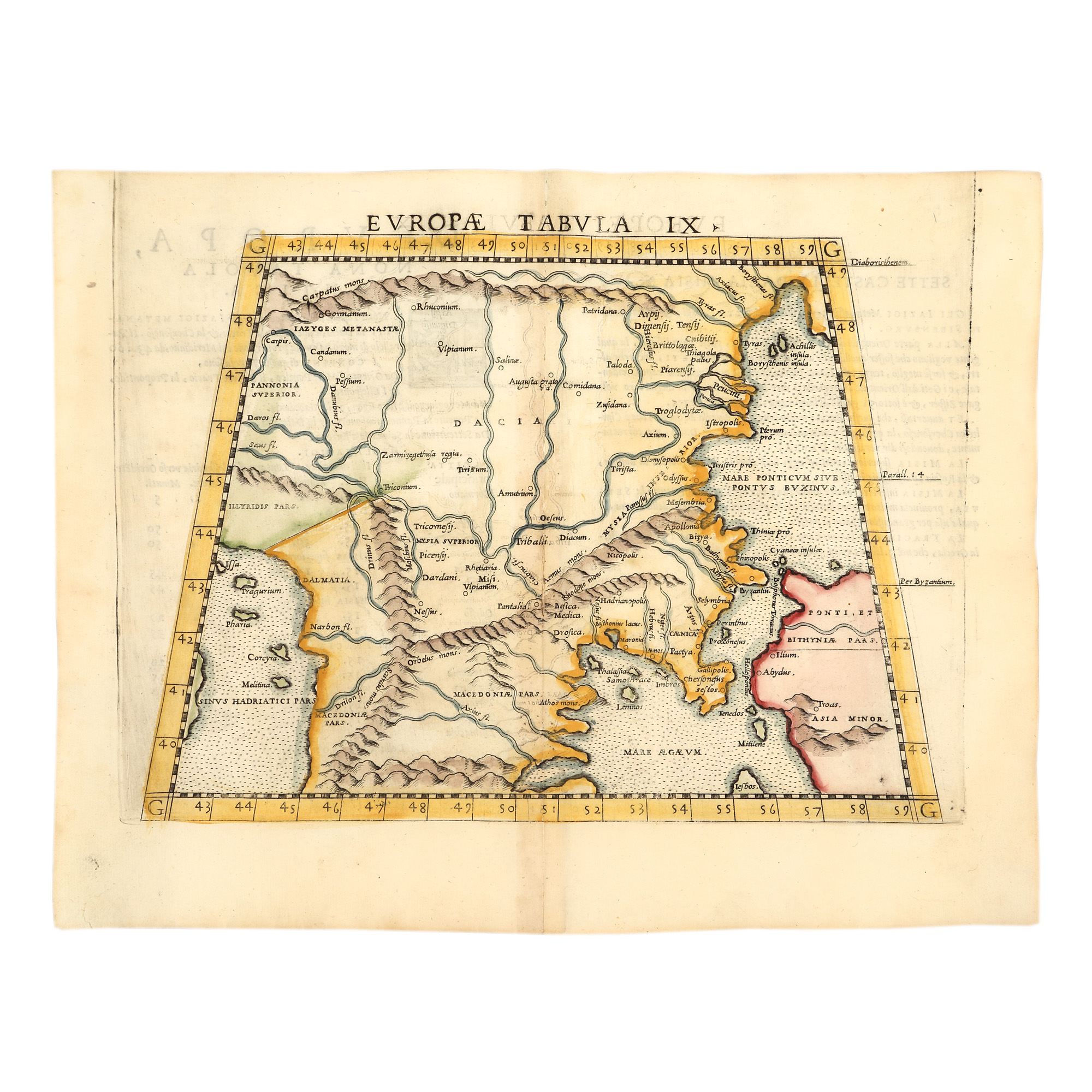 Hartă ”Dacia”, de Girolamo Ruscelli, după "Geografia lui Ptolemeu", Viena, cca. 1564, piesă foarte rară, de colecție