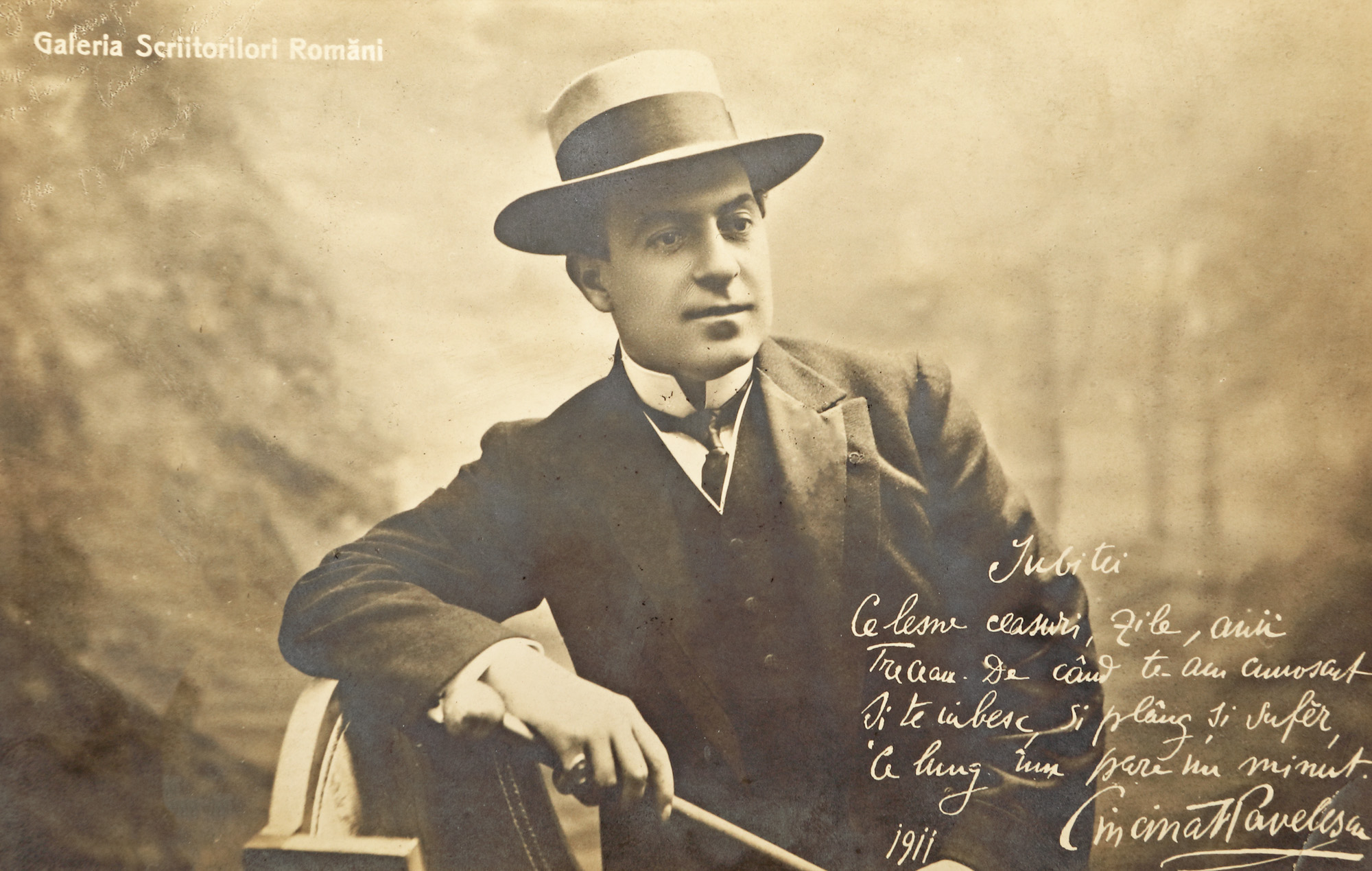 Carte poștală ilustrându-l pe Cincinat Pavelescu, trimisă de acesta, Constanța, 29 decembrie 1911, cu semnătură olografă