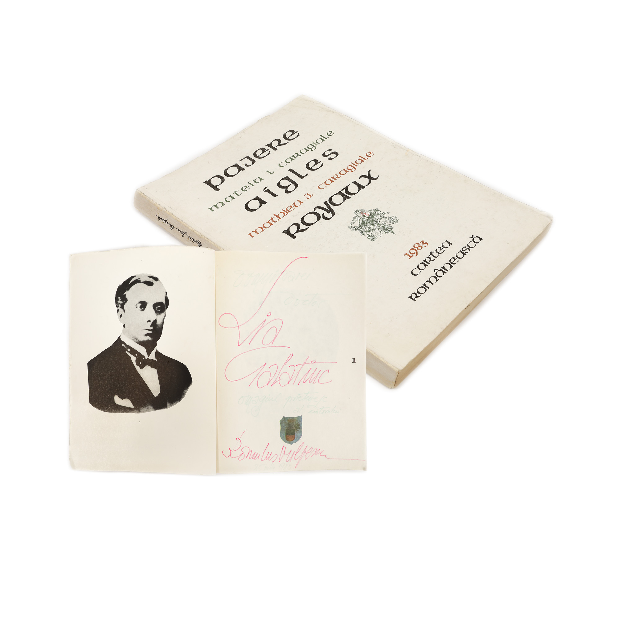 ”Pajere”, de Mateiu Ion Caragiale, ediție bilingvă româno-franceză, cu traduceri de Romulus Vulpescu, București, 1983, cu dedicația și semnătura olografă a traducătorului
