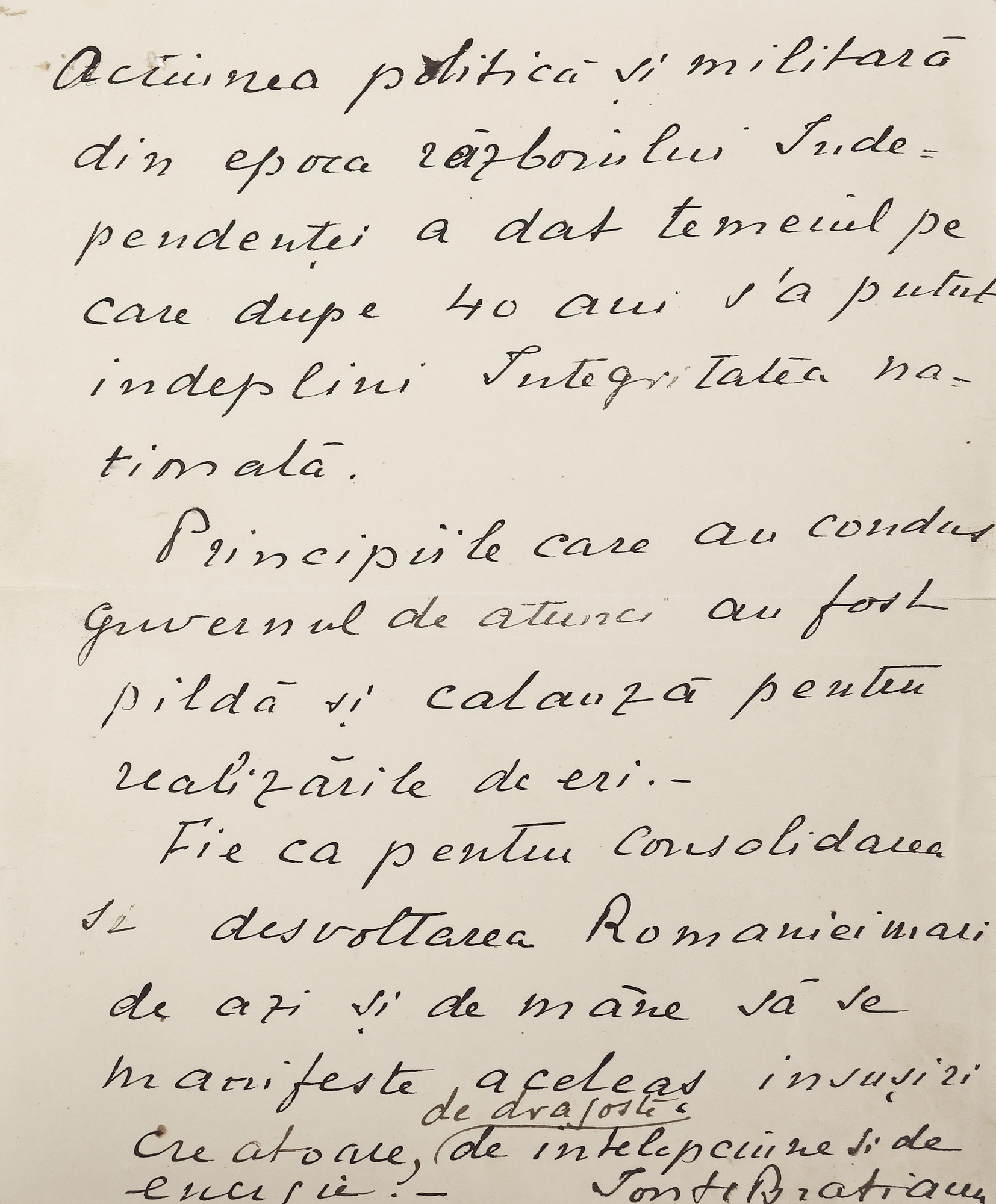 Manuscris ”Acțiunea politică și militară din epoca războiului”, de Ion I.C. Brătianu, Florica, cca. 6 mai 1927, cu semnătura olografă