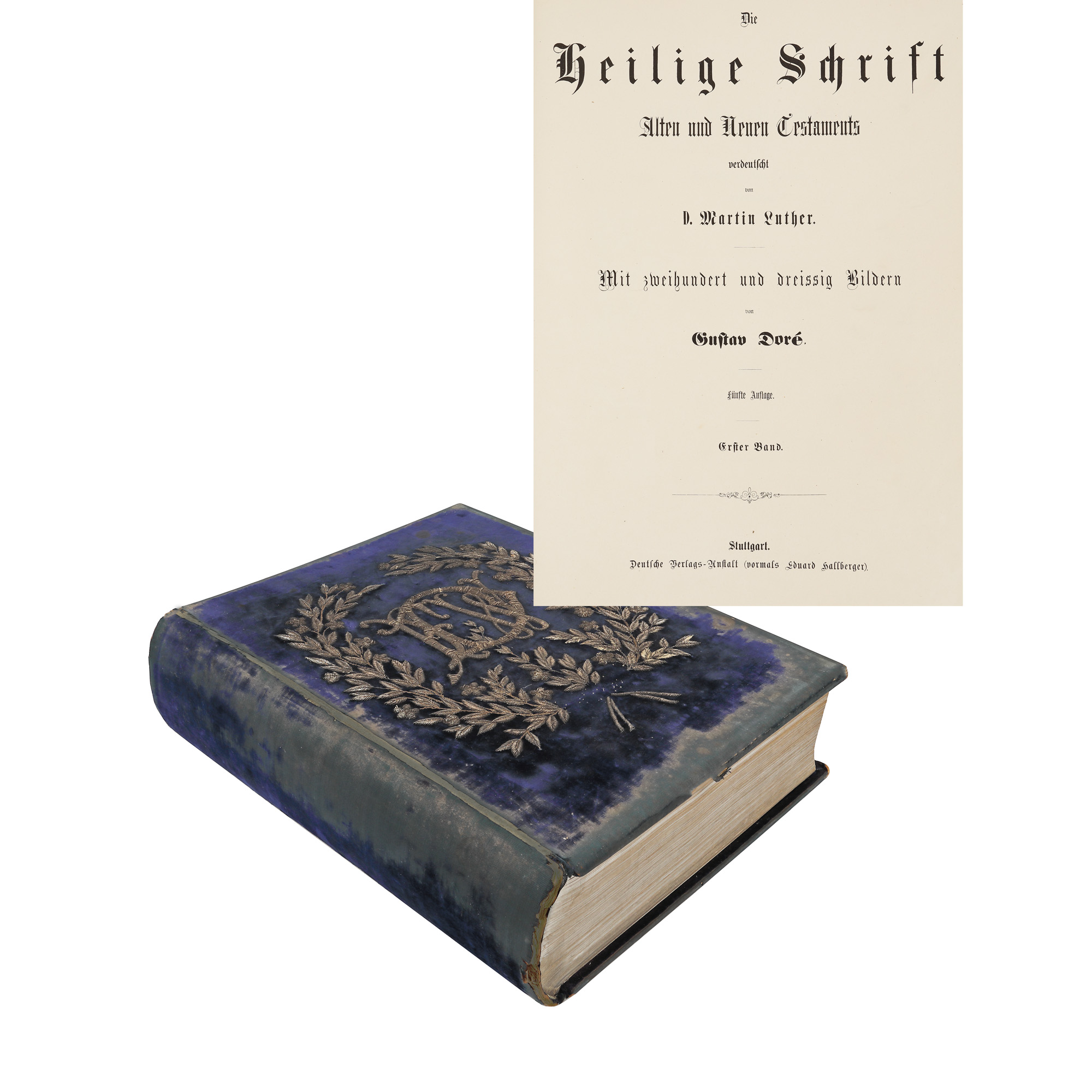 Colegat "Sfânta Scriptură, Noul și Vechiul Testament”, de Martin Luther, germană, Stuttgart, cca. 1900, cu 247 de litografii de Gustave Doré