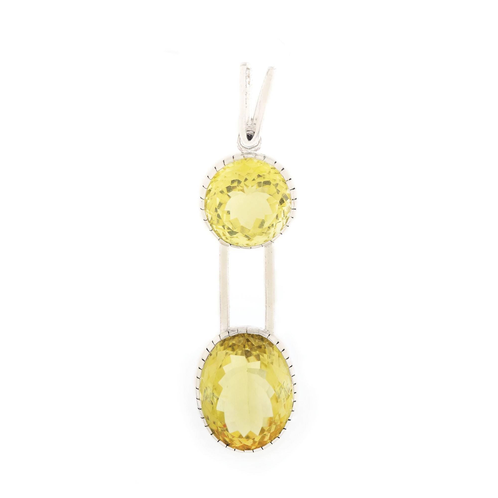 Pandantiv din argint, decorat cu lemon quartz, în manieră Art Deco