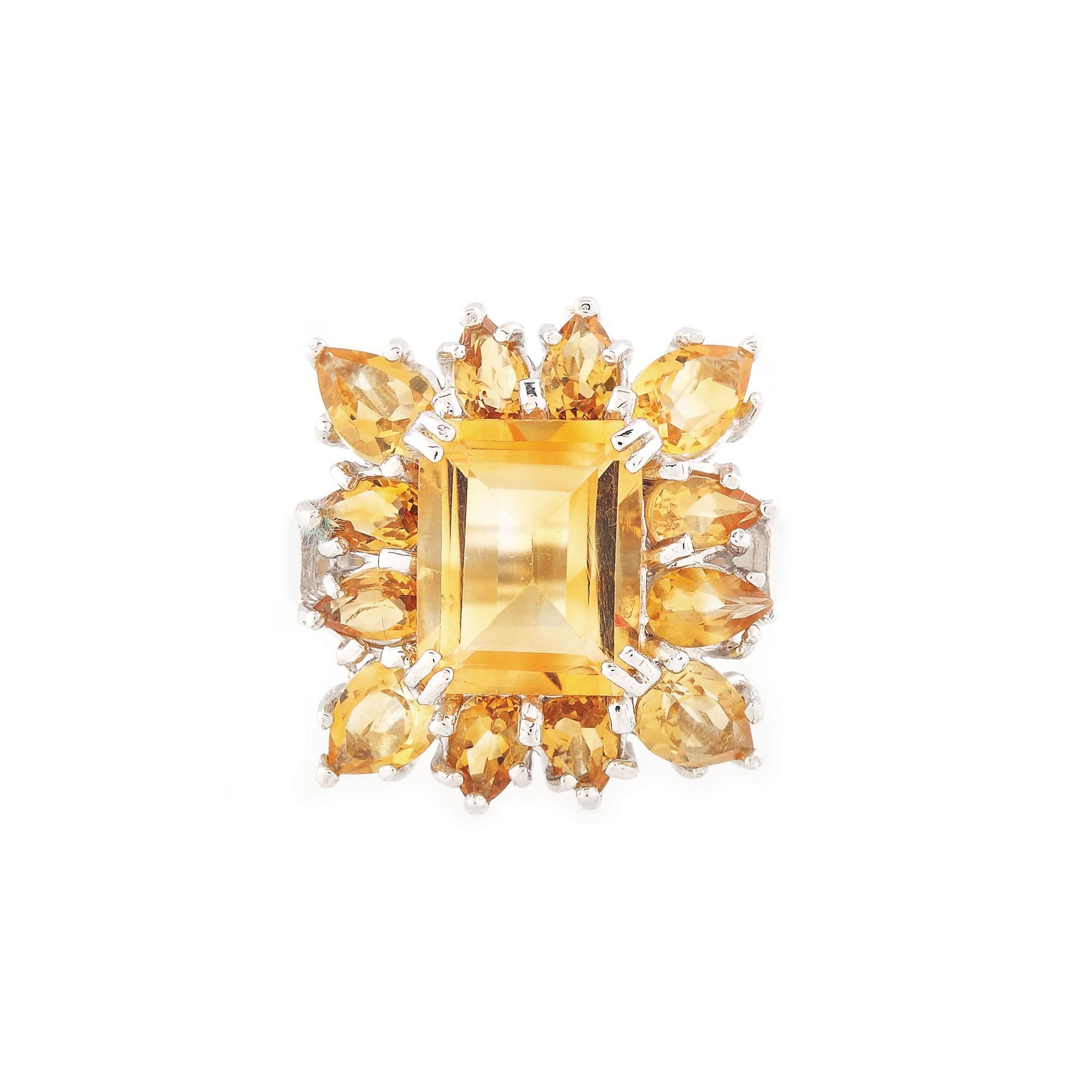 Inel în manieră Art Deco, din argint aurit, decorat cu citrine