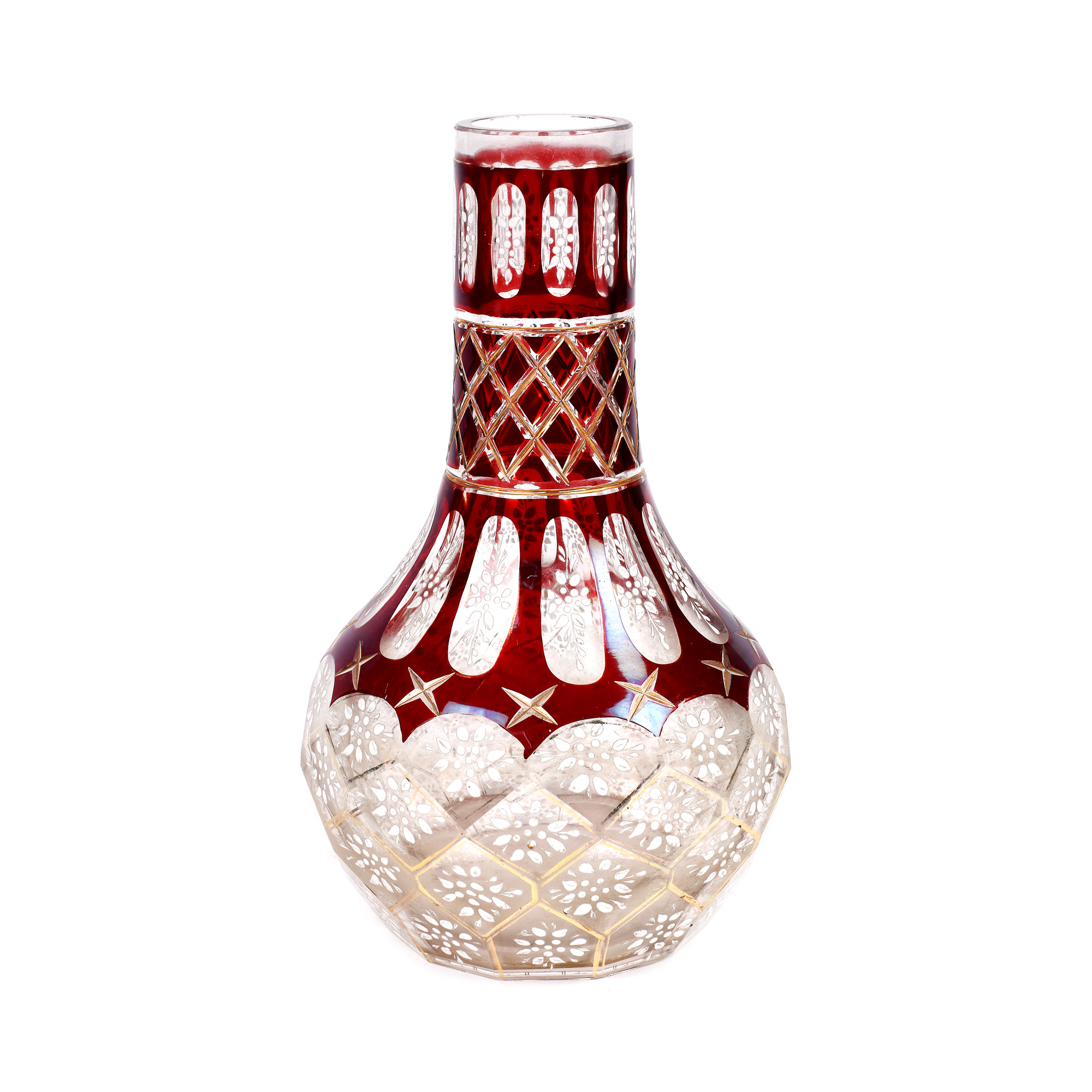 Bohemian crystal vase, with hand-painted enamel decoration, first half of the 20th century