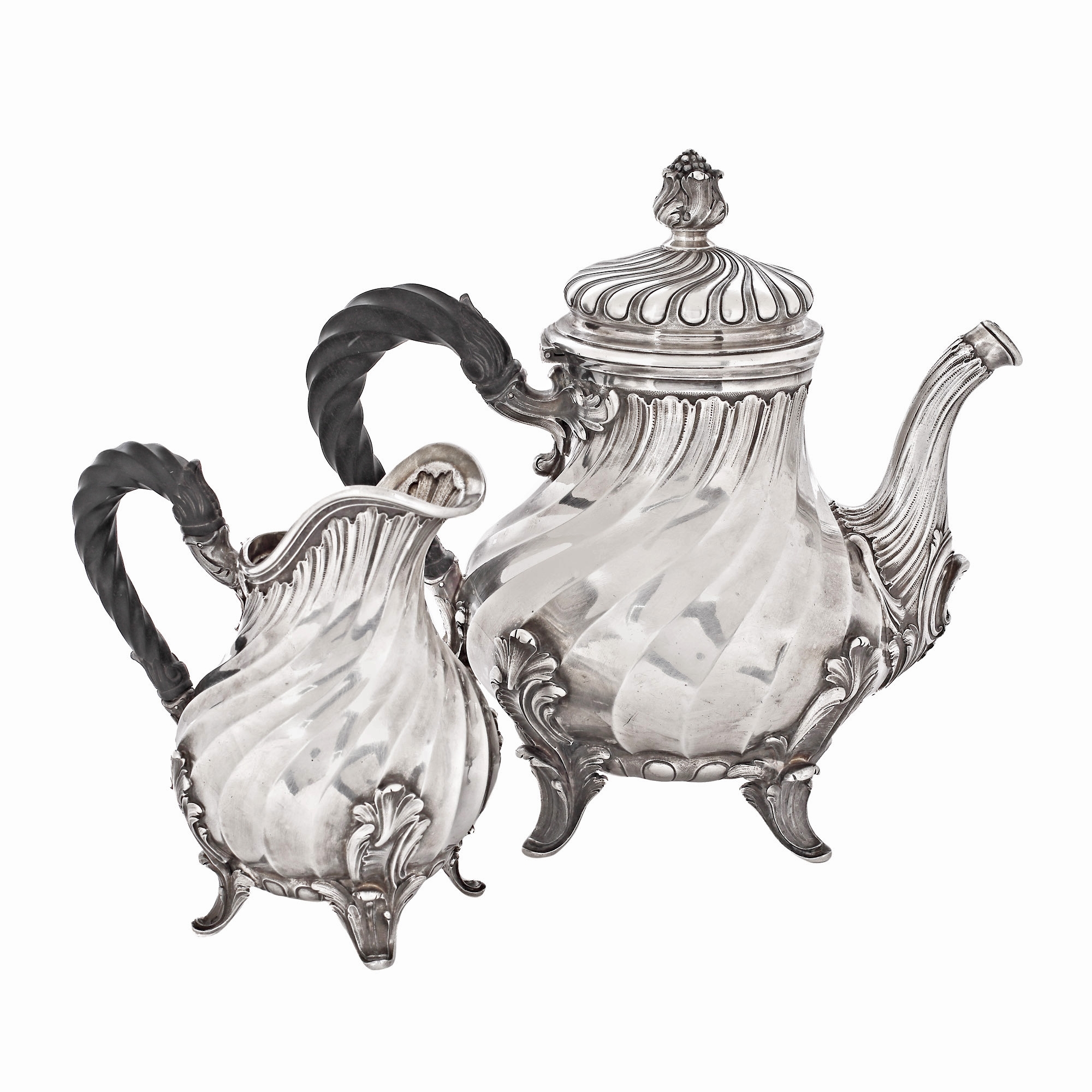 Leroy & Cie silver set, consisting of teapot, coffee pot and milk pot, made for Jules Piault, late 19th century