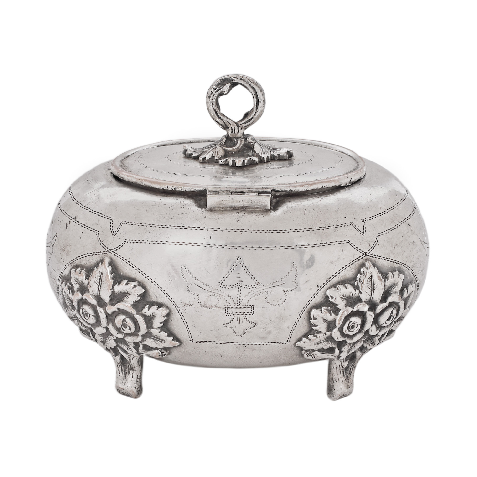 WMF box with lid, decorated with floral motifs, approx. 1900