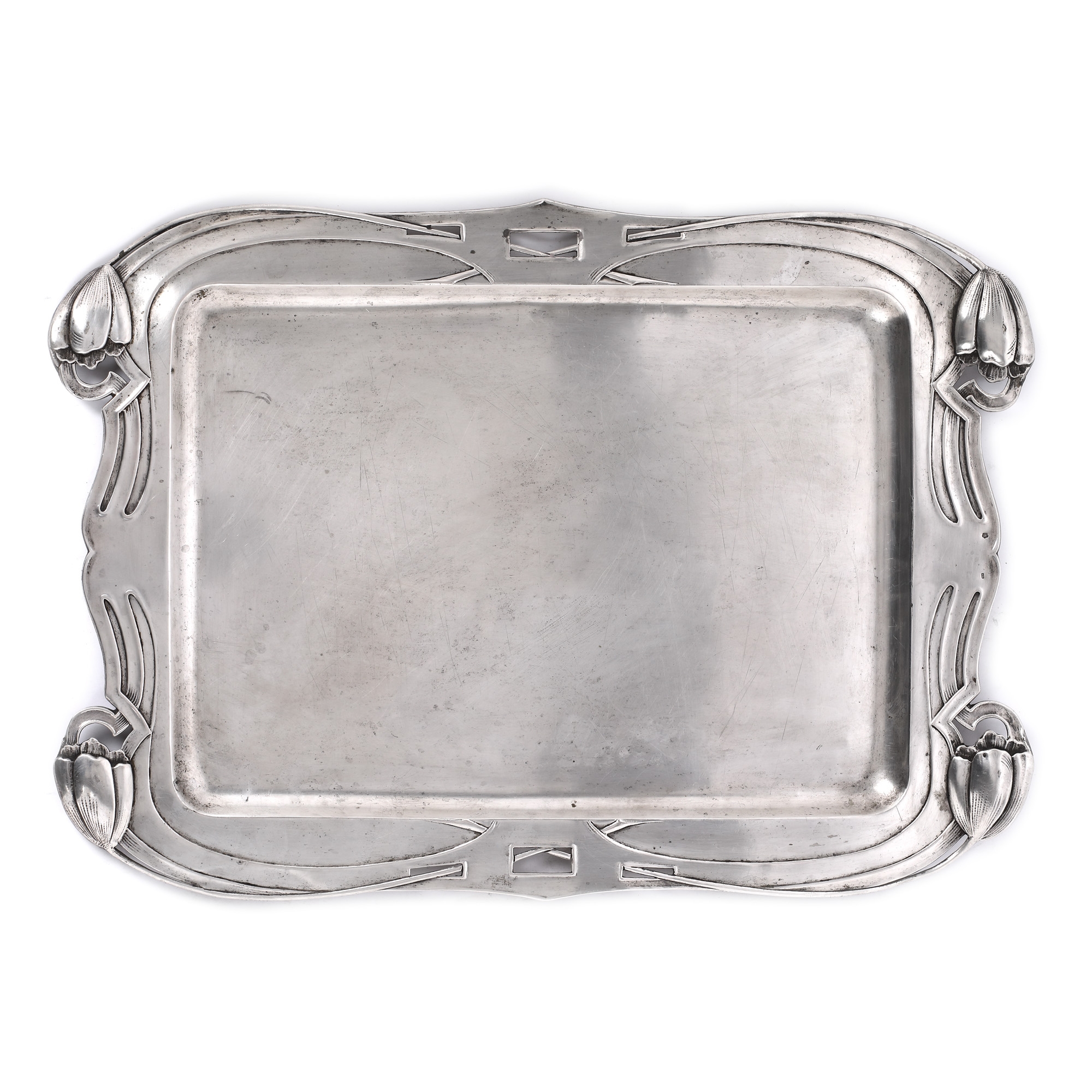 Silver Sezession tray, decorated with tulips, approx. 1890-1910