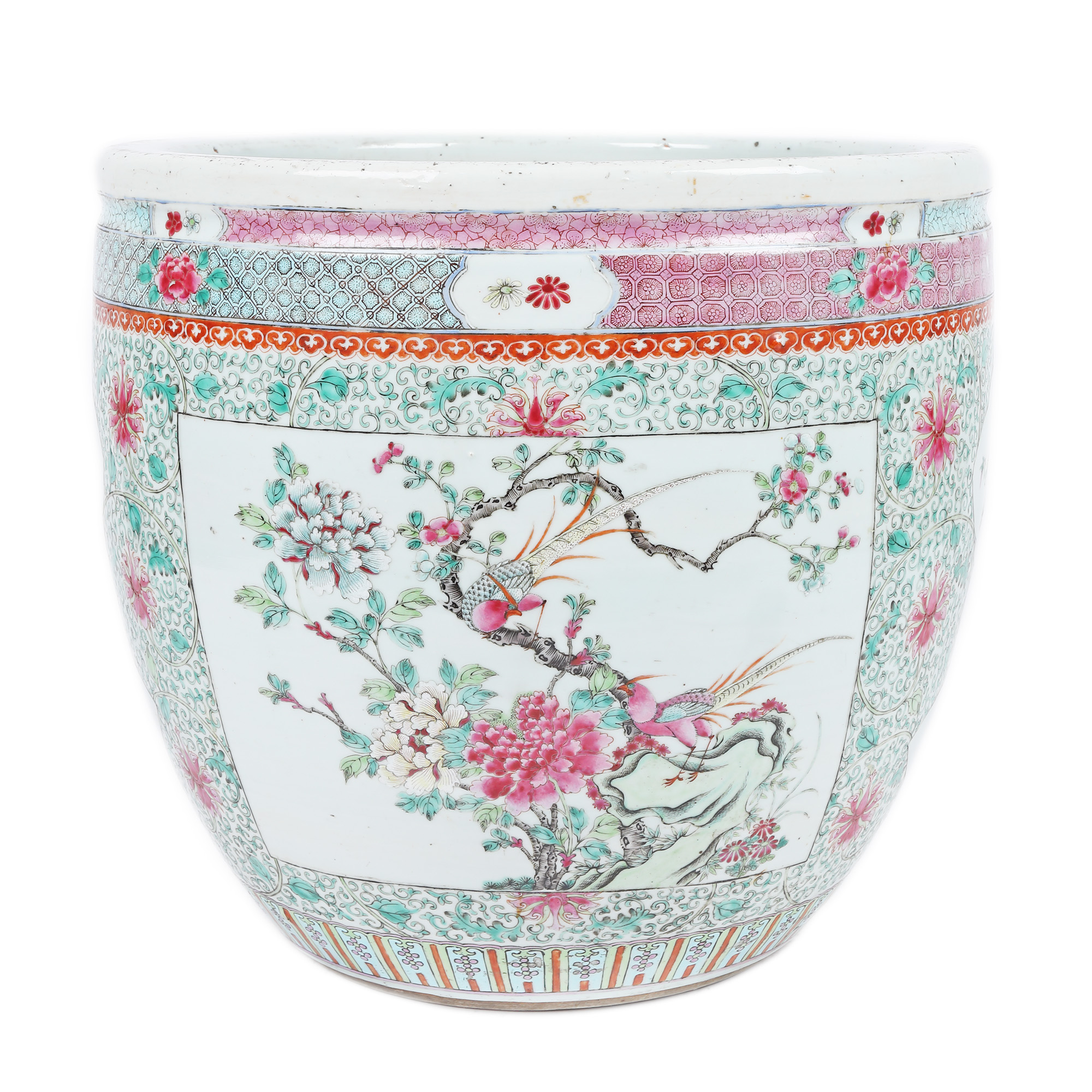 Ceramic cache-pot, decorated with floral motifs, Canton, China