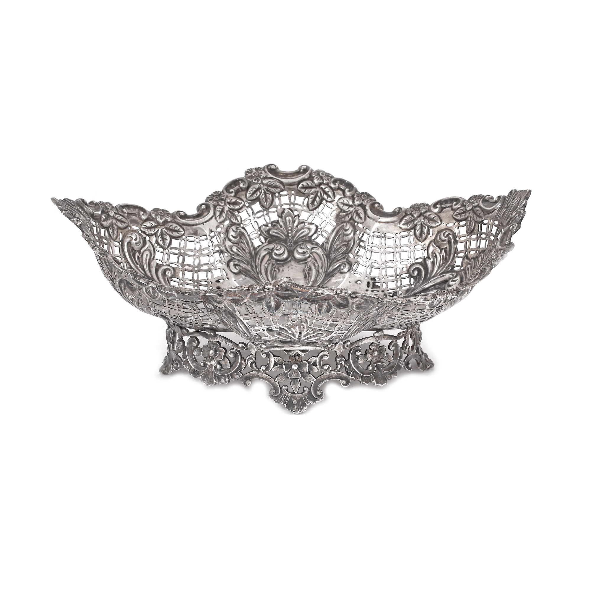 Coș Mappin & Webb din argint, cu decor traforat, 1900
