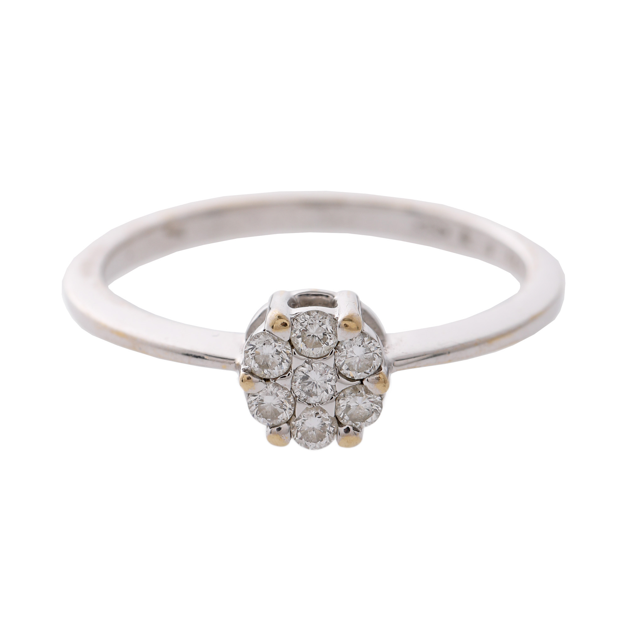 Inel din aur alb, decorat cu diamante dispuse floral