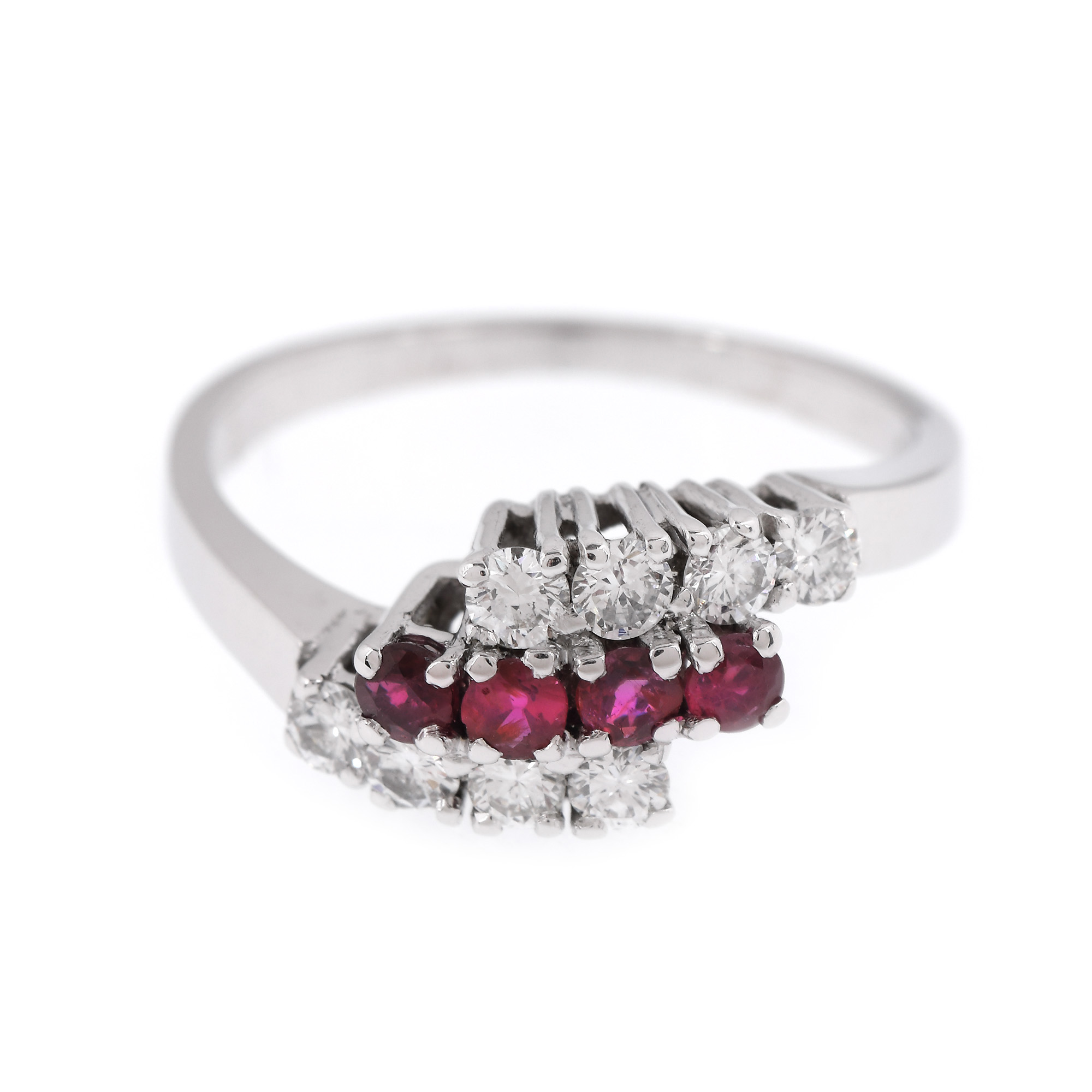 White gold ring, decorated with diamonds and rubies