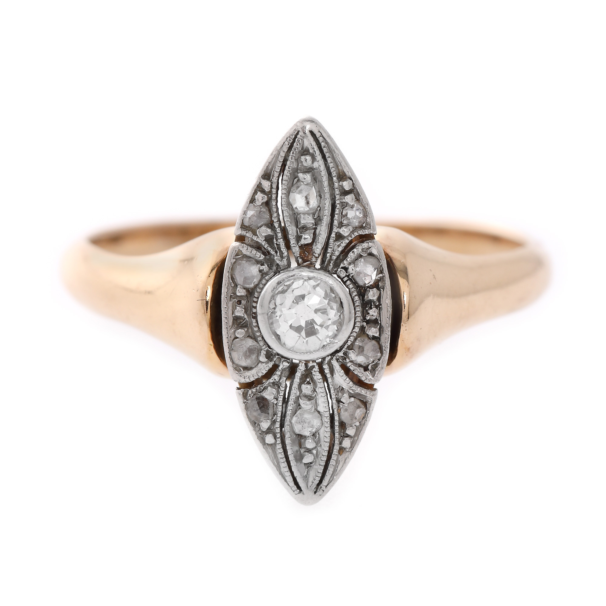 Inel Art Deco din aur și platină, ornat cu diamante, cca. 1920