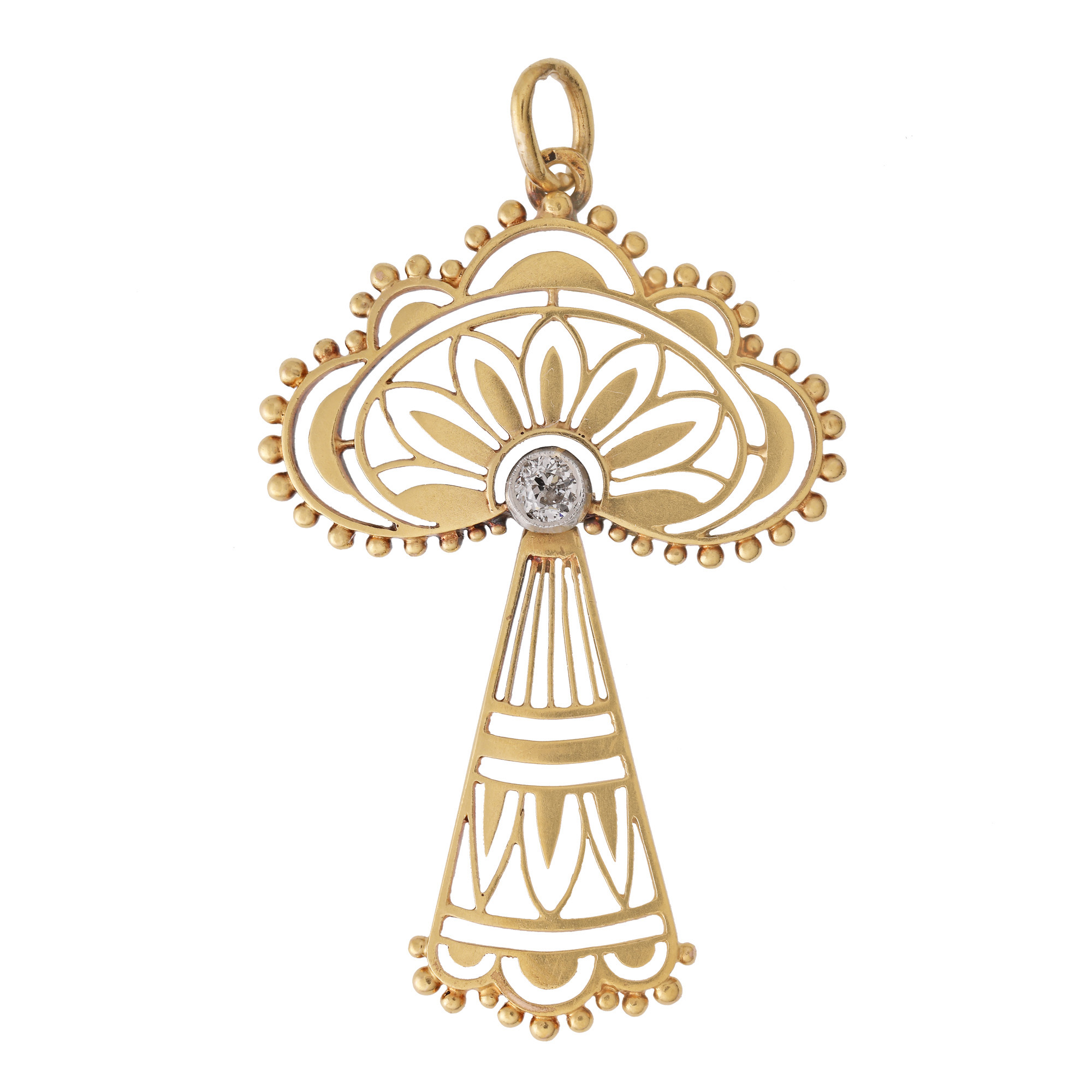 Pandantiv Art Nouveau din aur și argint, decorat cu un diamant briliant, cca. 1900