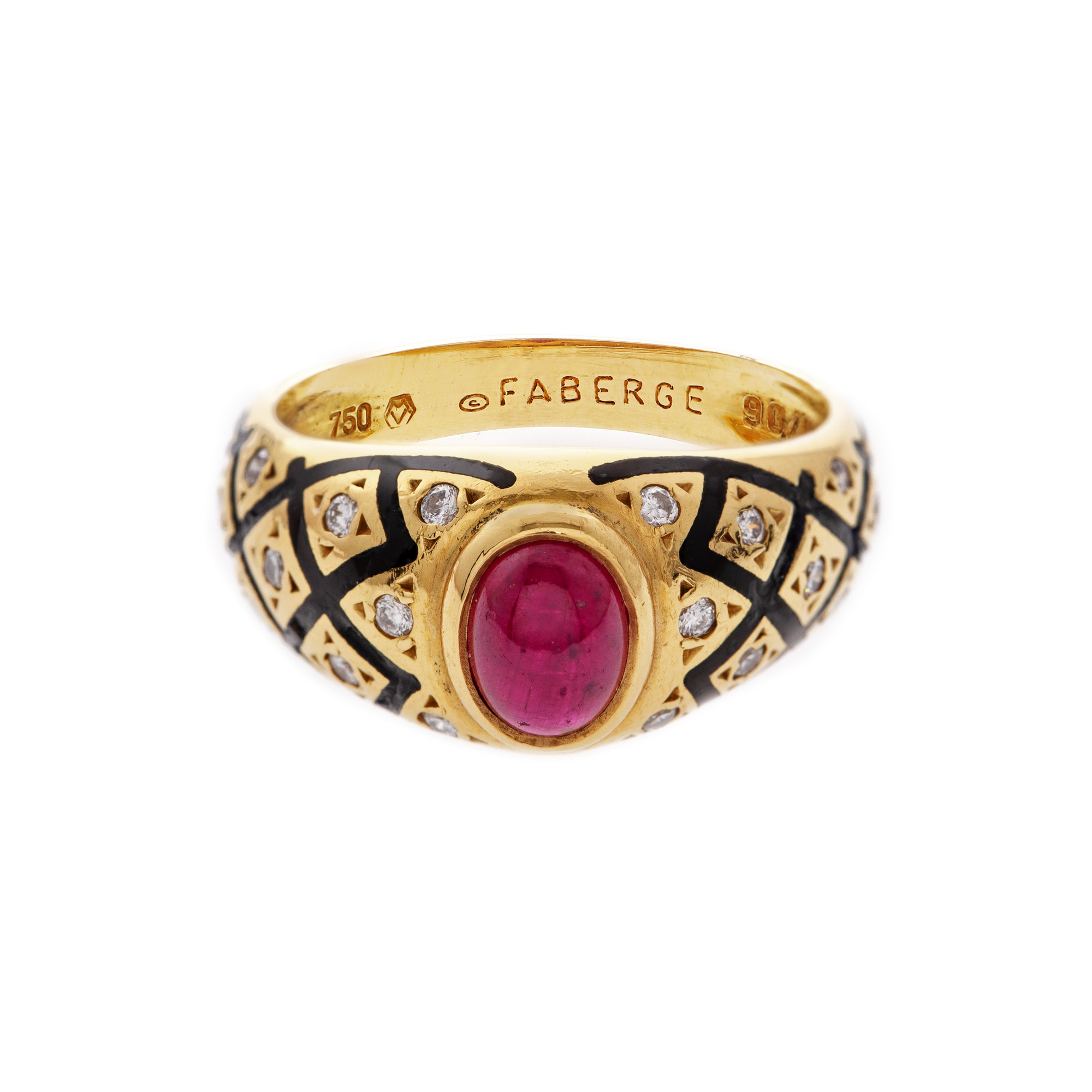 Inel Fabergé by Victor Mayer din aur, decorat cu rubin, diamante și email, ediție limitată 13/90