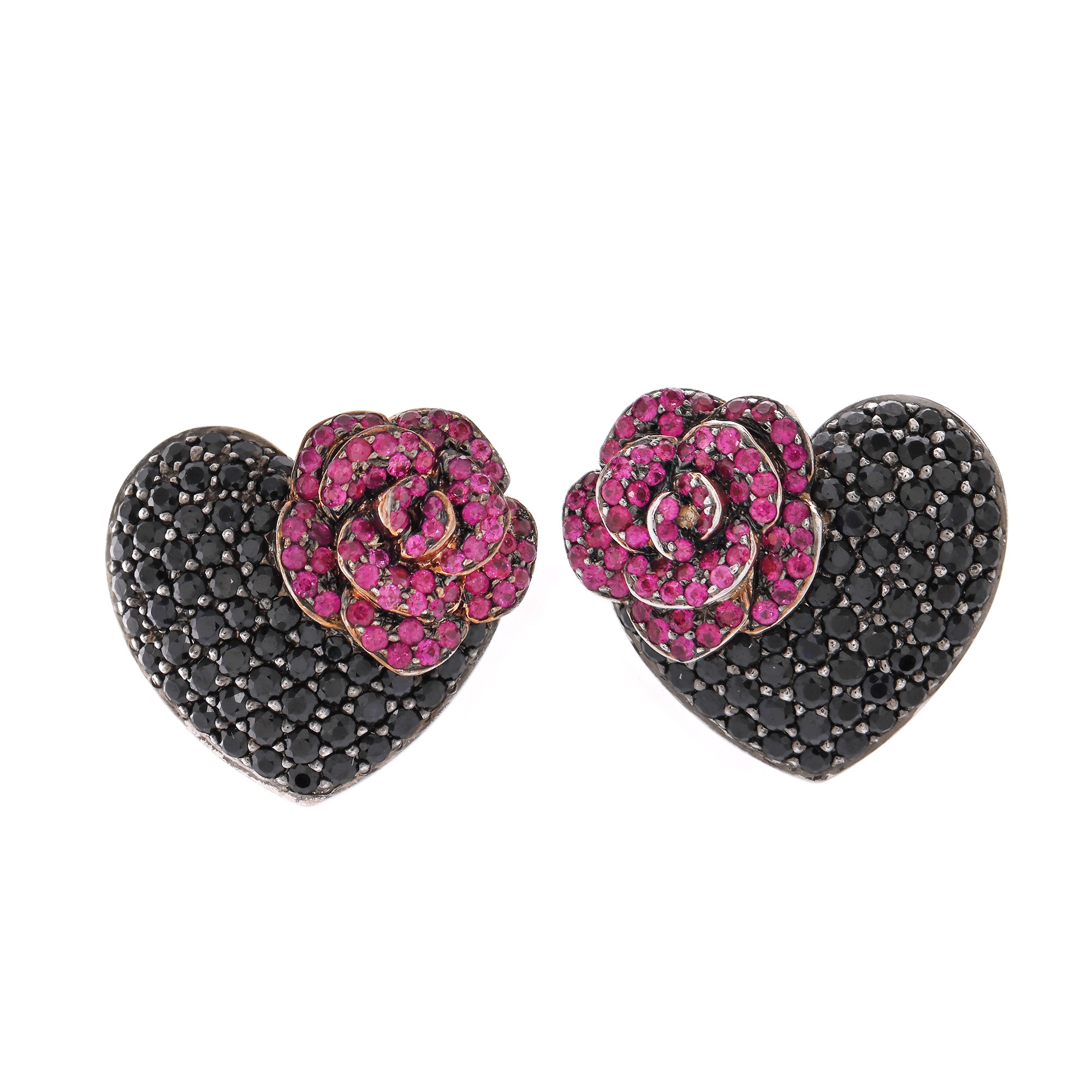 Pair of Roberto Coin gold earrings, decorated with sapphires and rubies