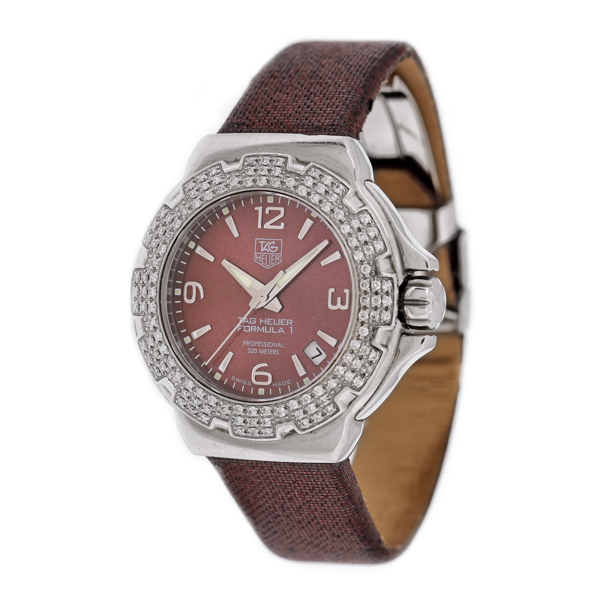 Ceas Tag Heuer Formula 1, decorat cu diamante, de mână, de damă, ediție limitată, însoțit de cutia originală și acte de proveniență