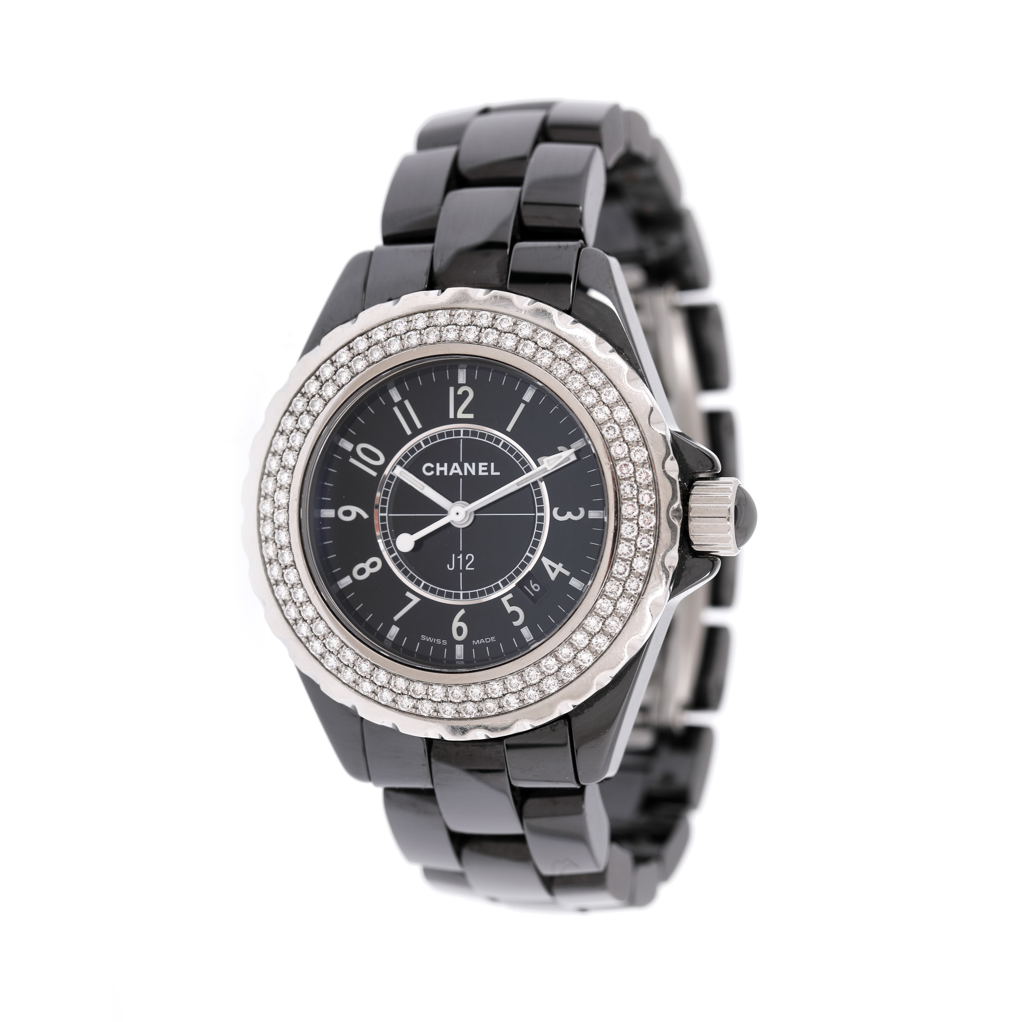 Ceas Chanel J12, din ceramică, cu diamante, de mână, de damă