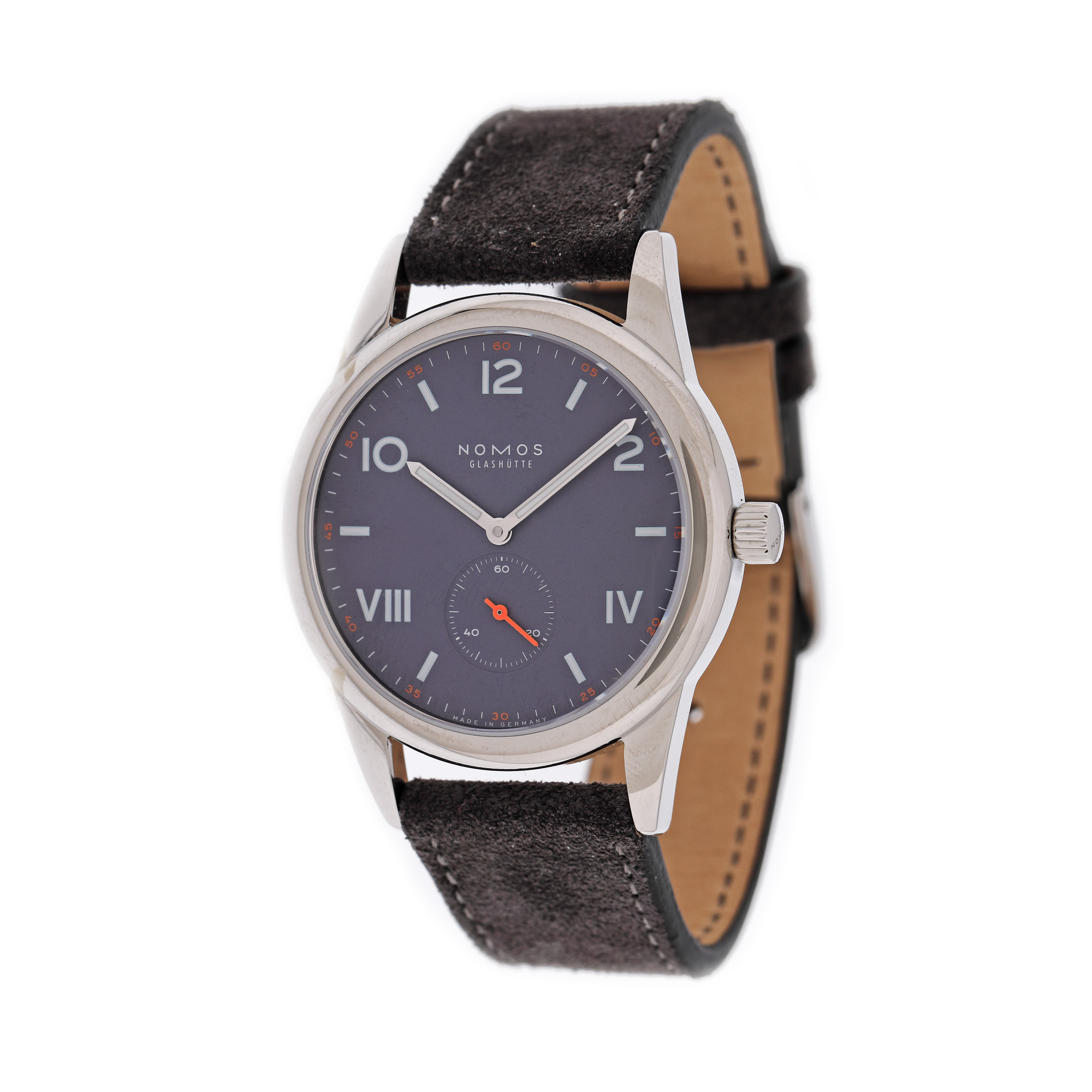 Nomos Glashutte Club wristwatch, men's, new, original box, guarantee card