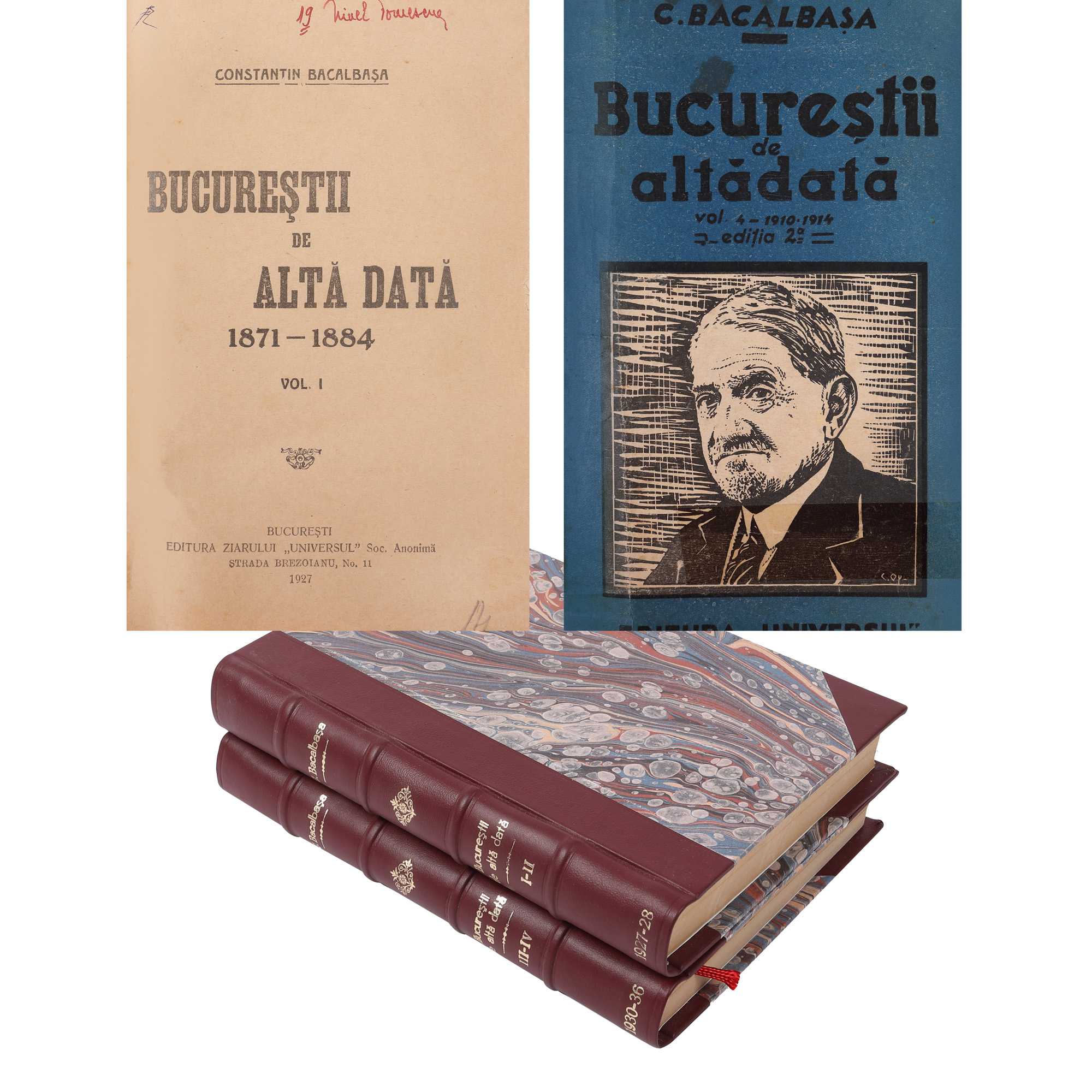 Colegat ”Bucureștii de altă dată”, de Constantin Bacalbașa, patru volume, București, 1927-1936, cu ex-libris