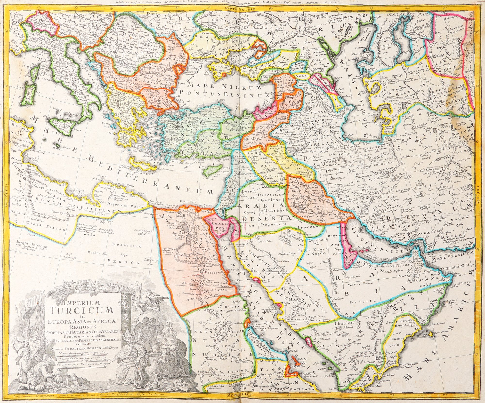 Hartă ”Imperiul Otoman în Europa, Asia și Africa”, de Johann Baptist Homann, Nürnberg, 1720