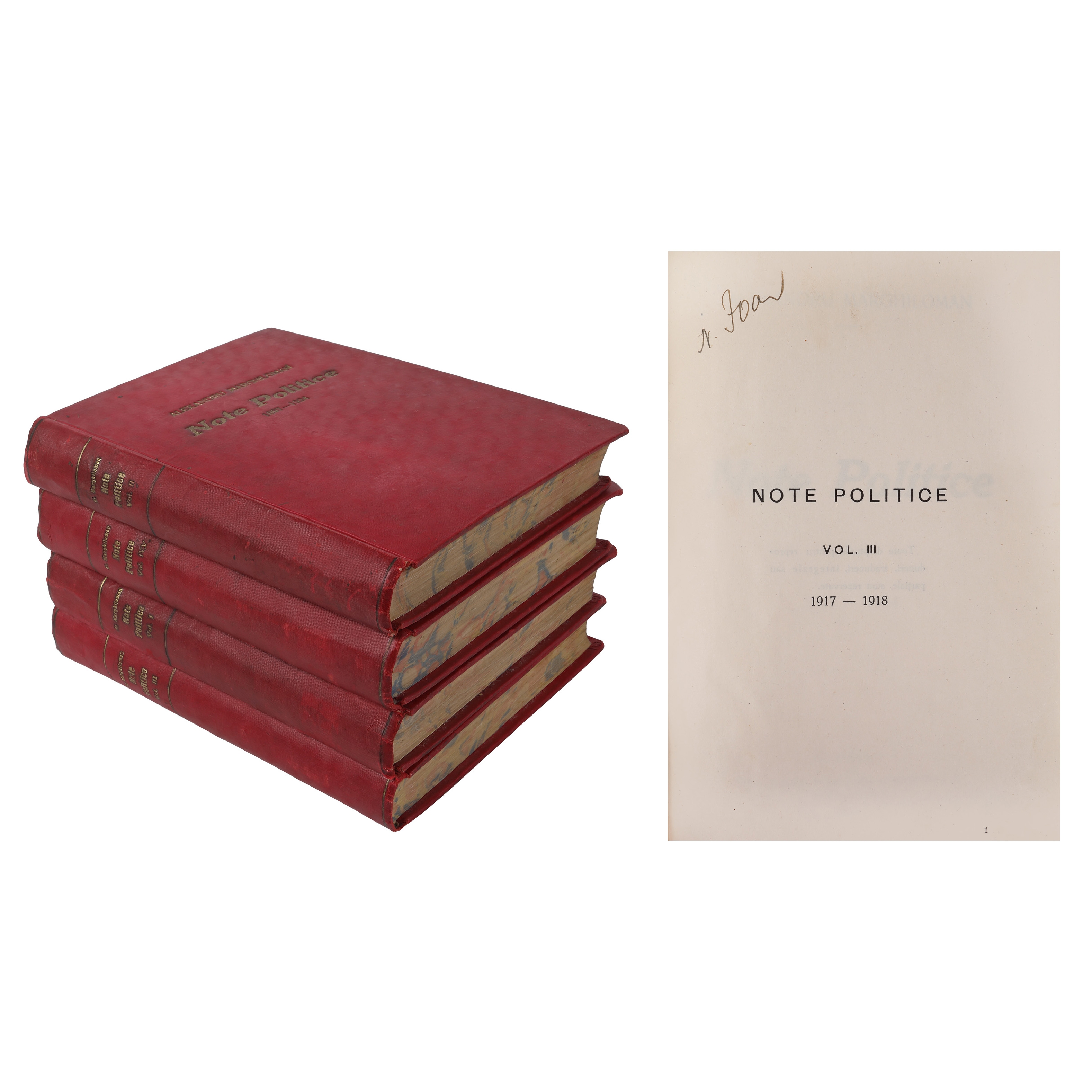 ”Note politice”, de Alexandru Marghiloman, cinci volume, ediție princeps, București, 1927