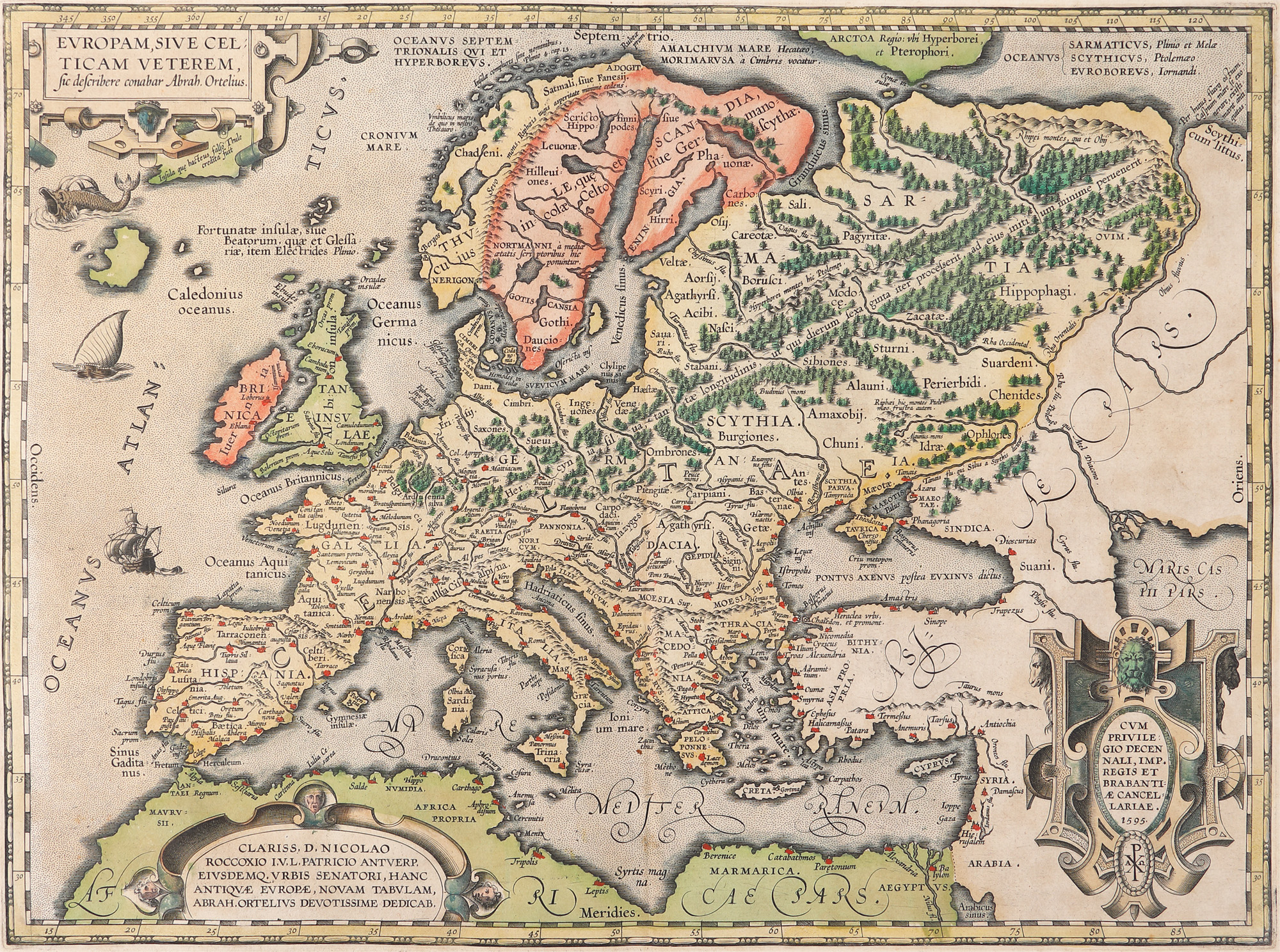 Hartă ”Europa”, de Abraham Ortelius, ediţia Orbis Terrarum, Antwerp, 1595, piesă rară, de colecție