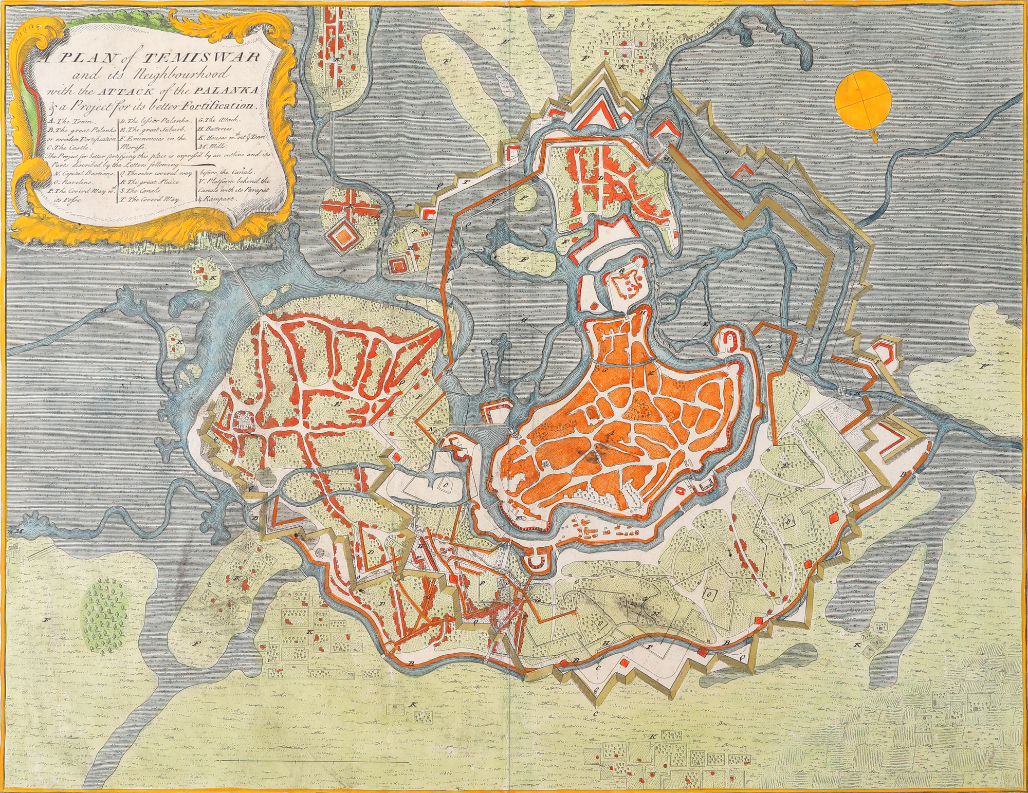 "Planul Timișoarei" ("Timișoara Urban Plan") map by Claude Du Bosc, ca. 1716, rare collection item