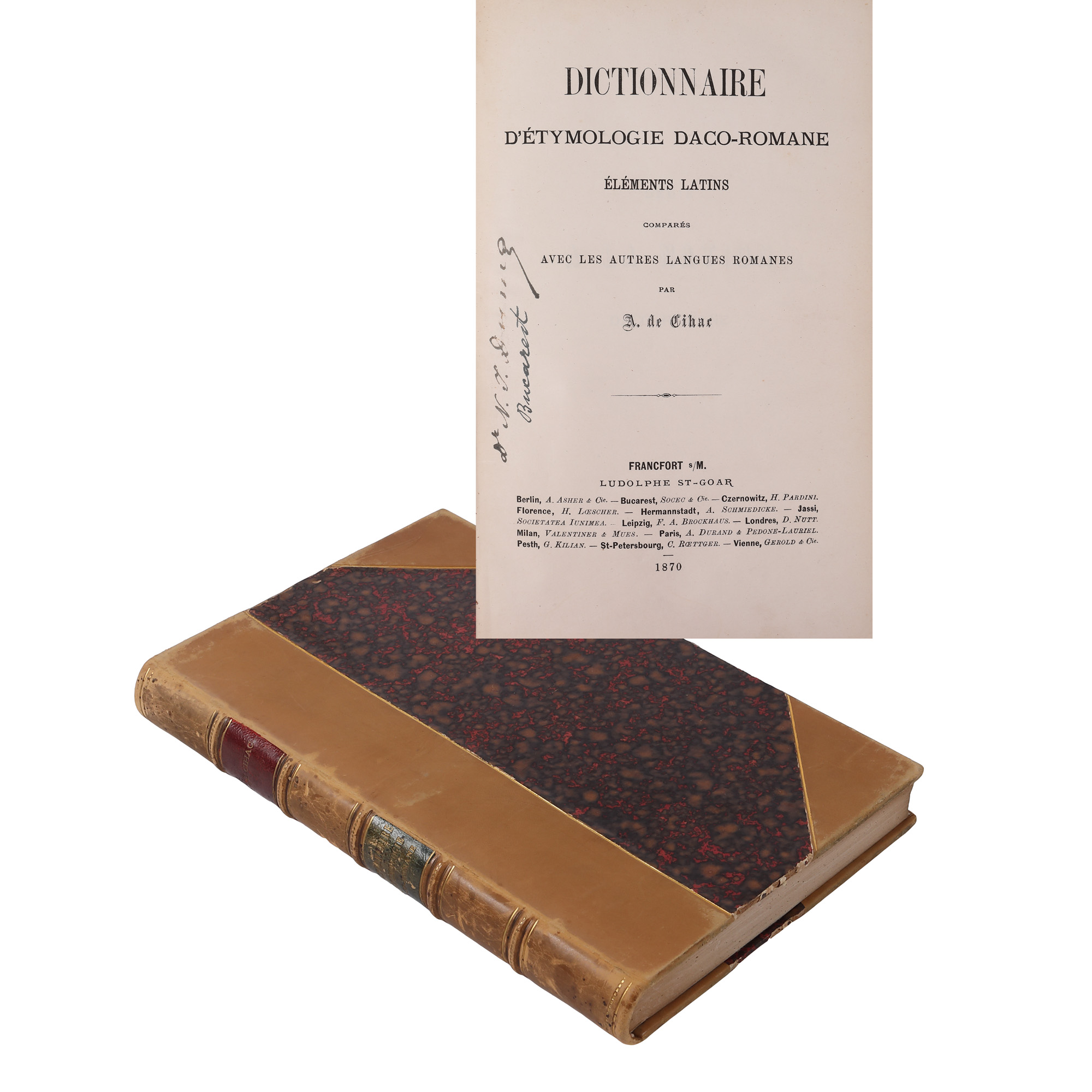 ”Dicționar de etimologie daco-romană, elemente latine comparate cu alte limbi romanice”, A. de Cihac, franceză, Frankfurt, 1870