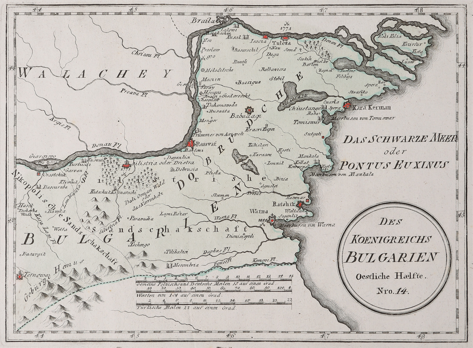 Hartă "Dobrogea și Cadrilaterul", de Joseph von Reilly, Viena, 1791