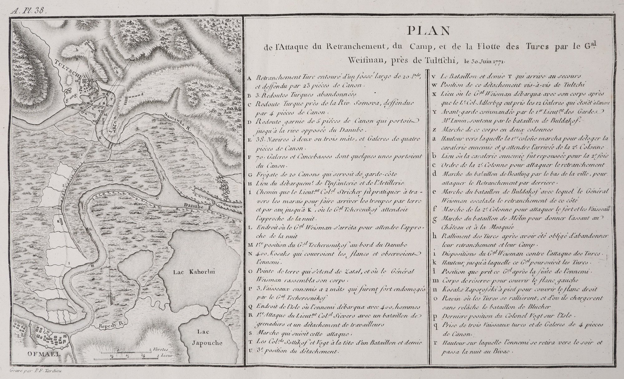Hartă "Planul campaniei militare împotriva Imperiului Otoman, 30 iunie 1771", de Pierre Francois Tardieu, Paris, 1783